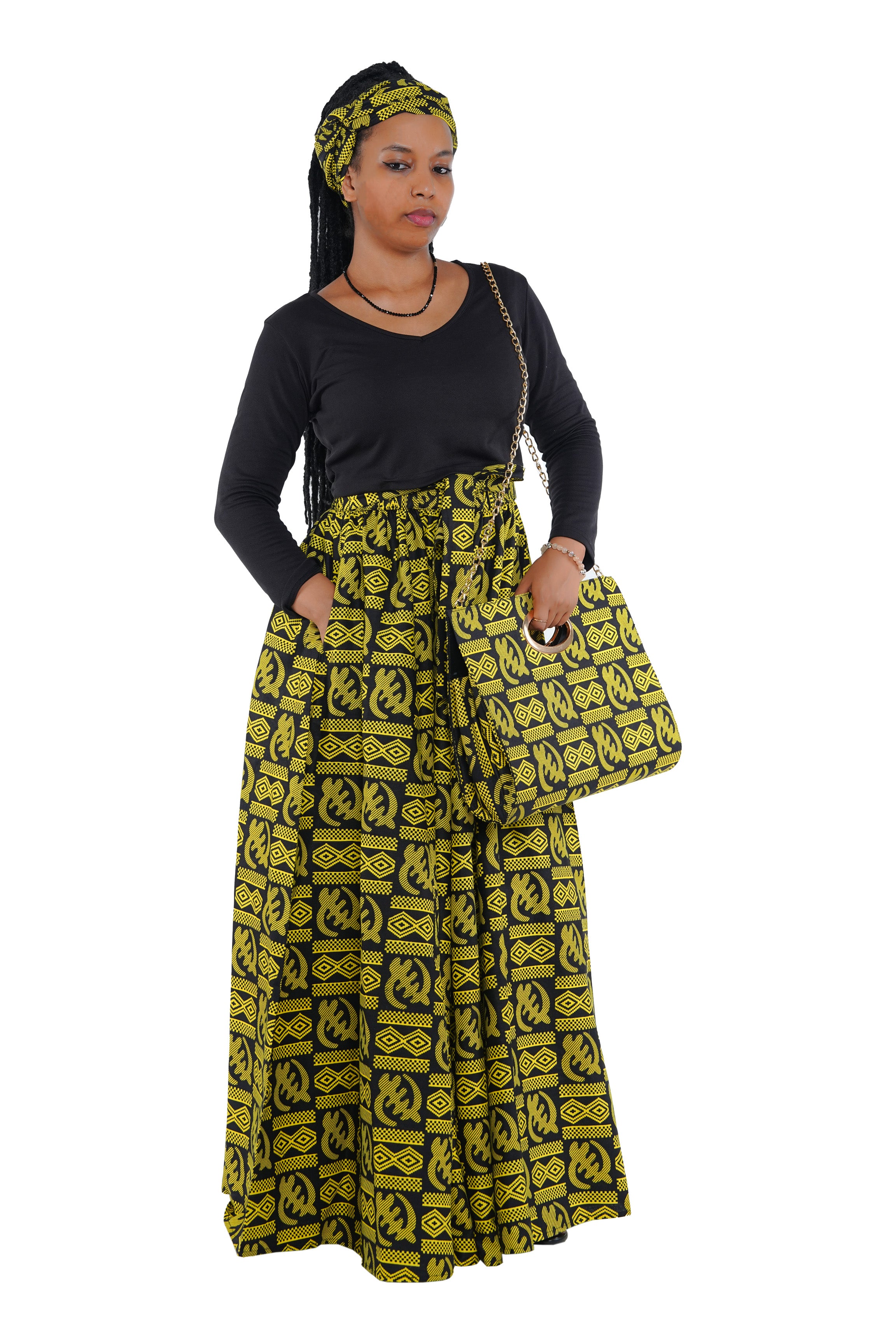 African Long Maxi Skirt With Handbag