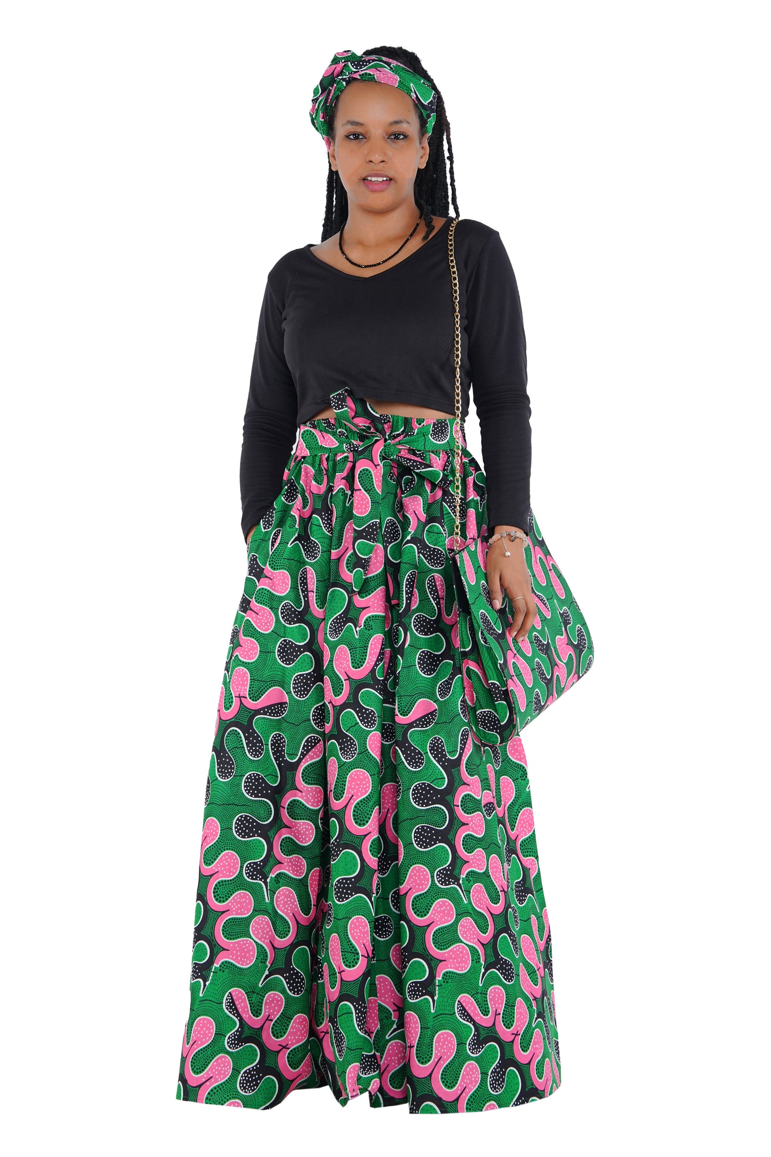 African Long Maxi Skirt With Handbag