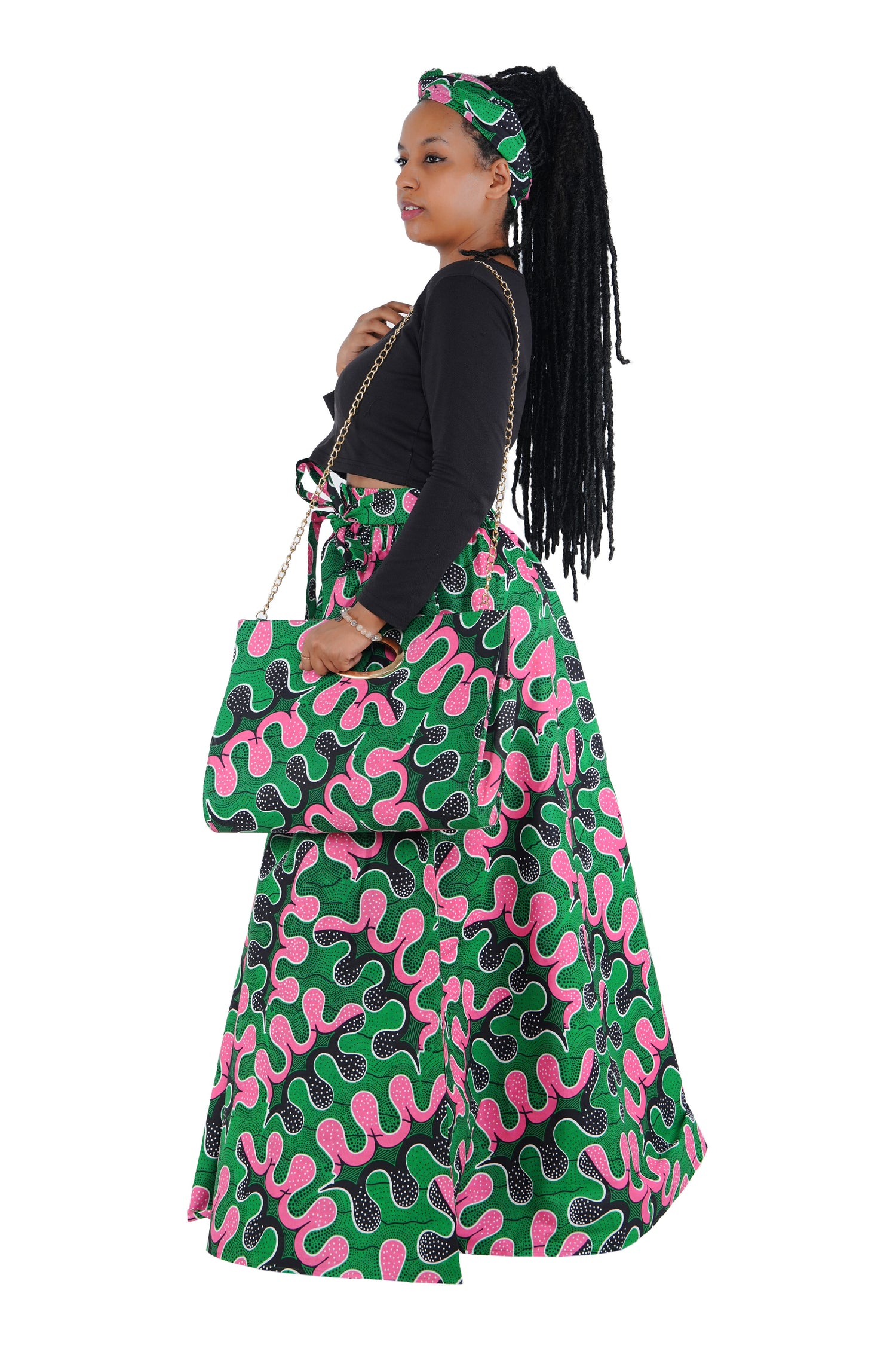African Long Maxi Skirt With Handbag