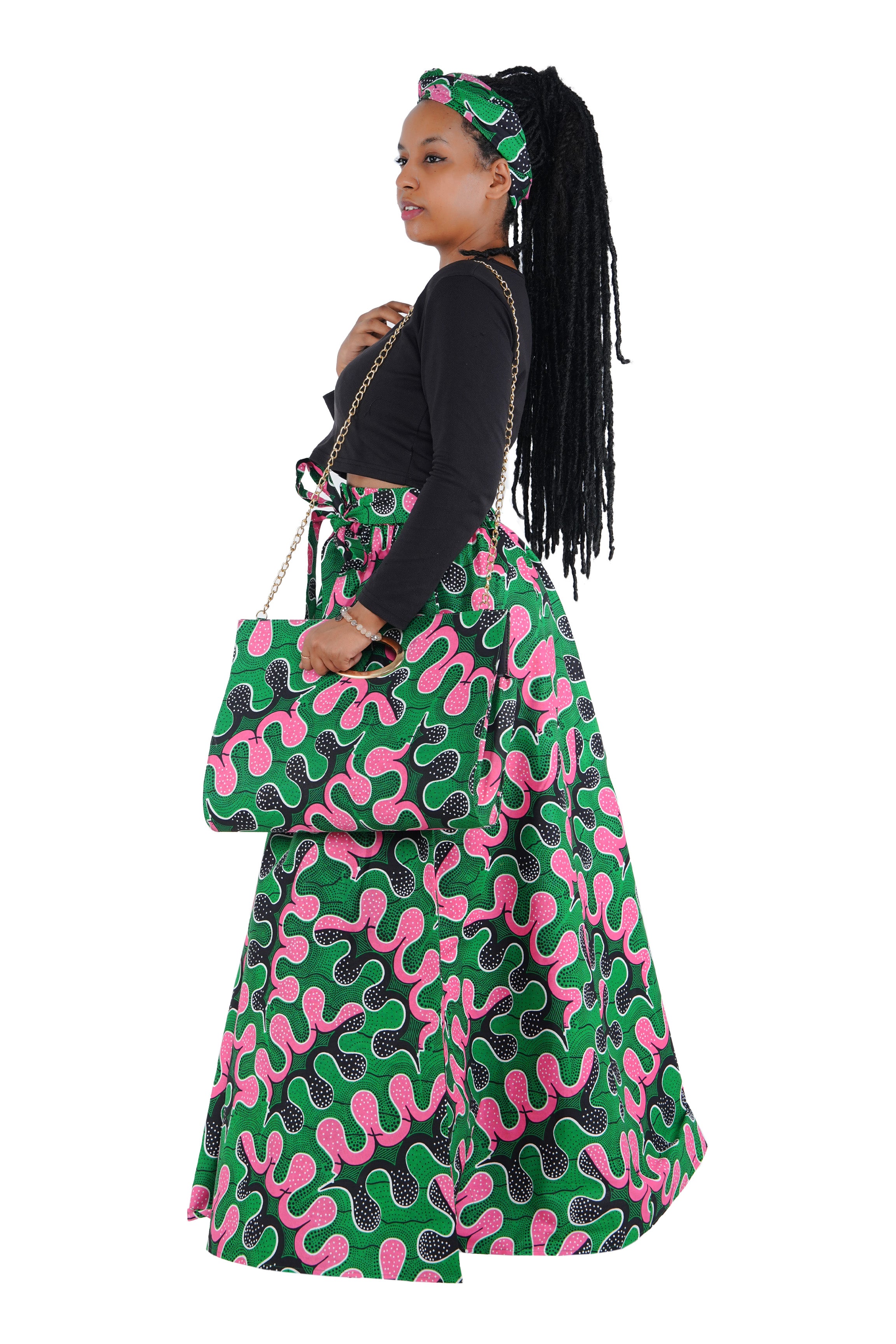African Long Maxi Skirt With Handbag