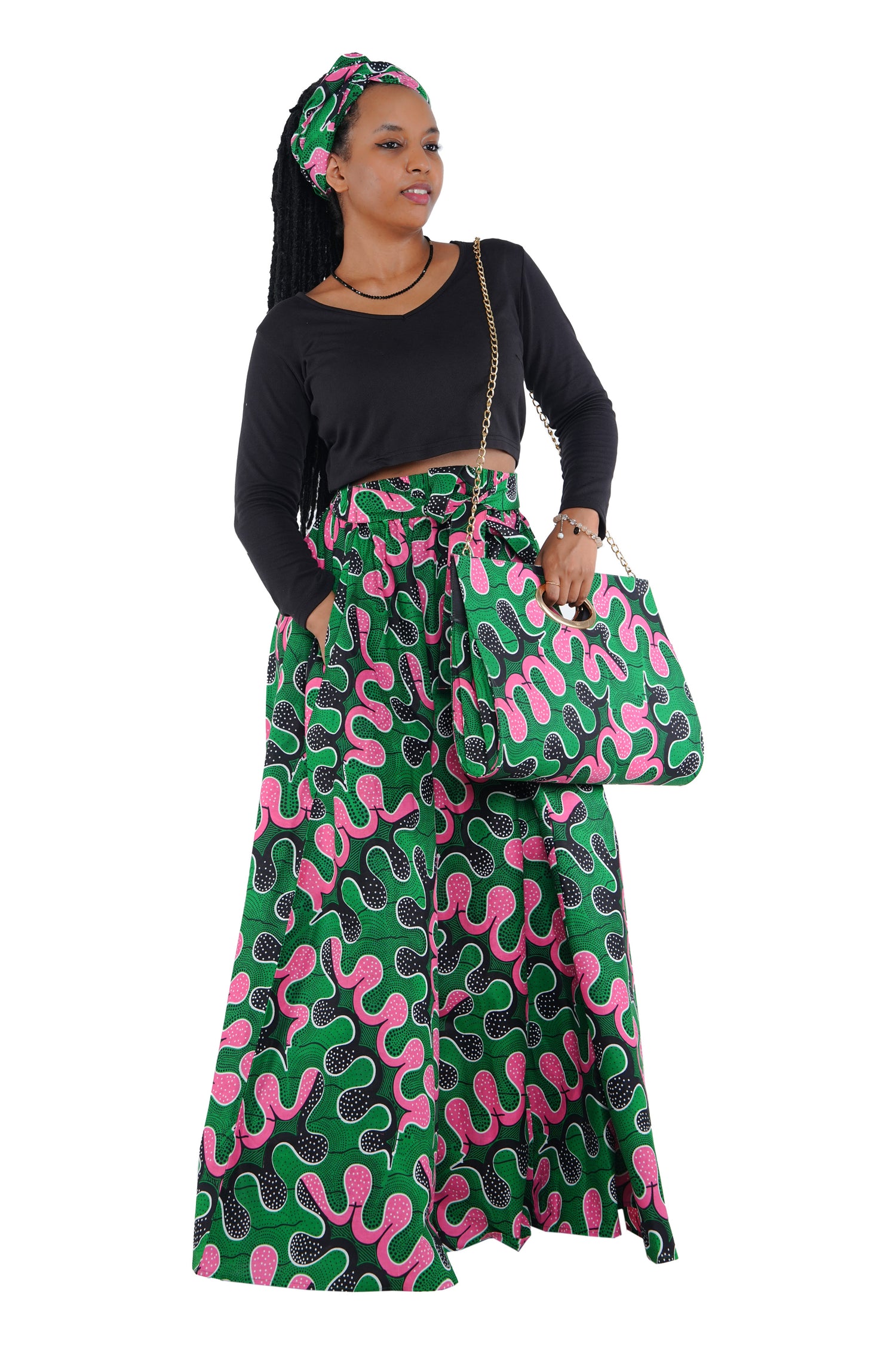 African Long Maxi Skirt With Handbag