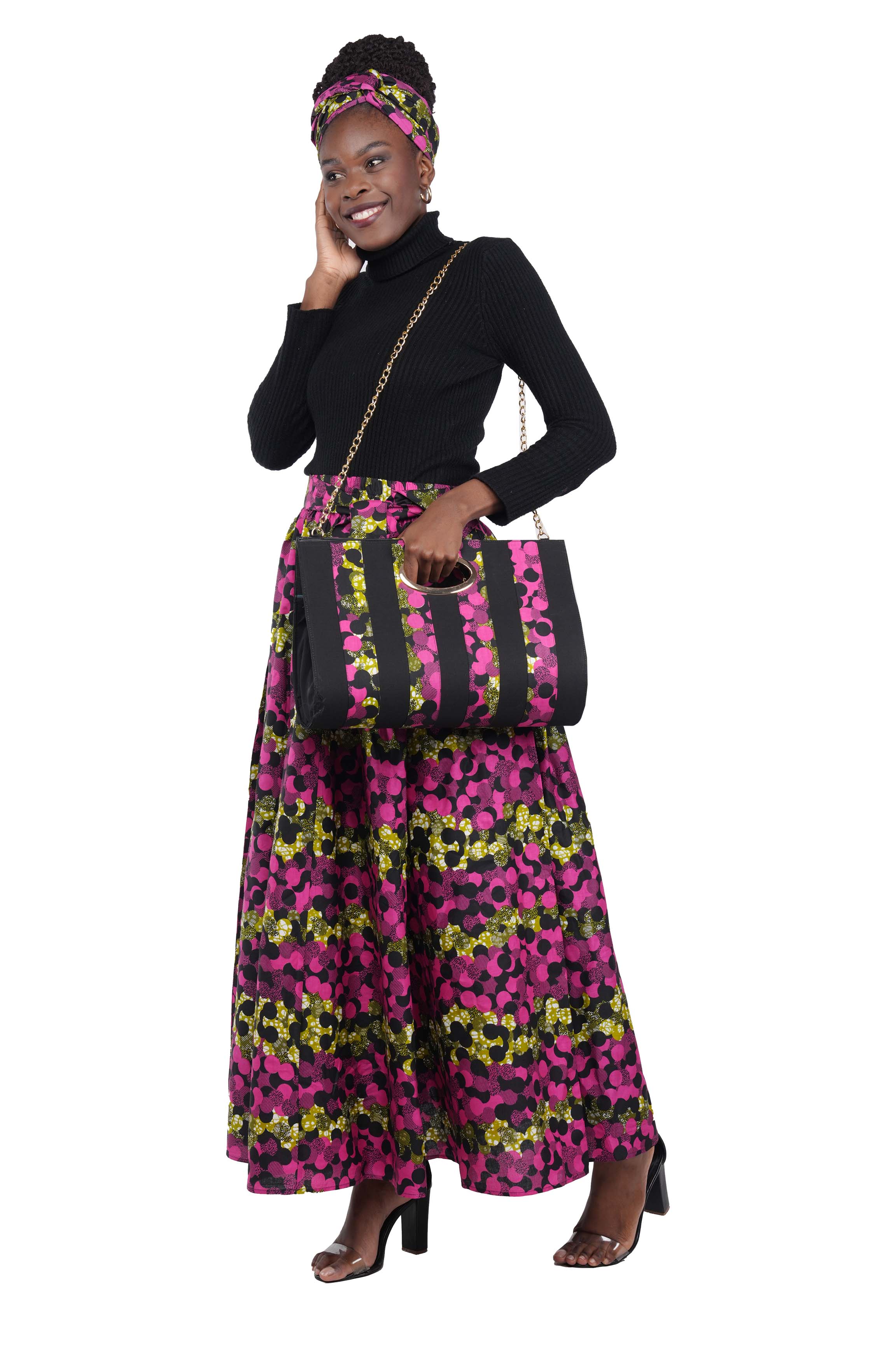 African Long Maxi Skirt With Handbag