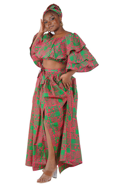 African Crop Top and Slit Skirt Set | One Size
