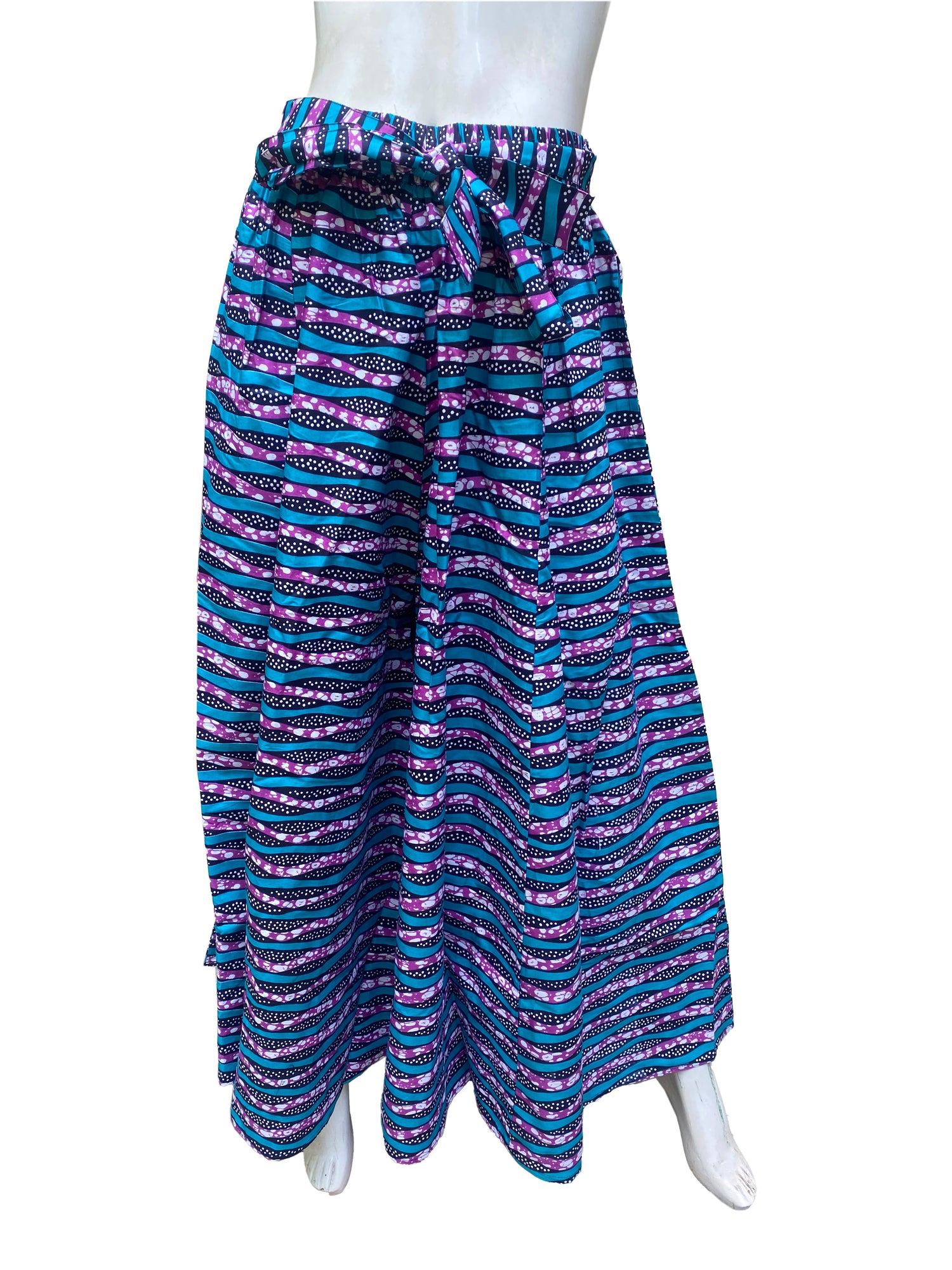 African Palazzo Pants Set w/ Headwrap | Wide Leg Cotton Pants w/ Belts &amp; Pockets, One Size