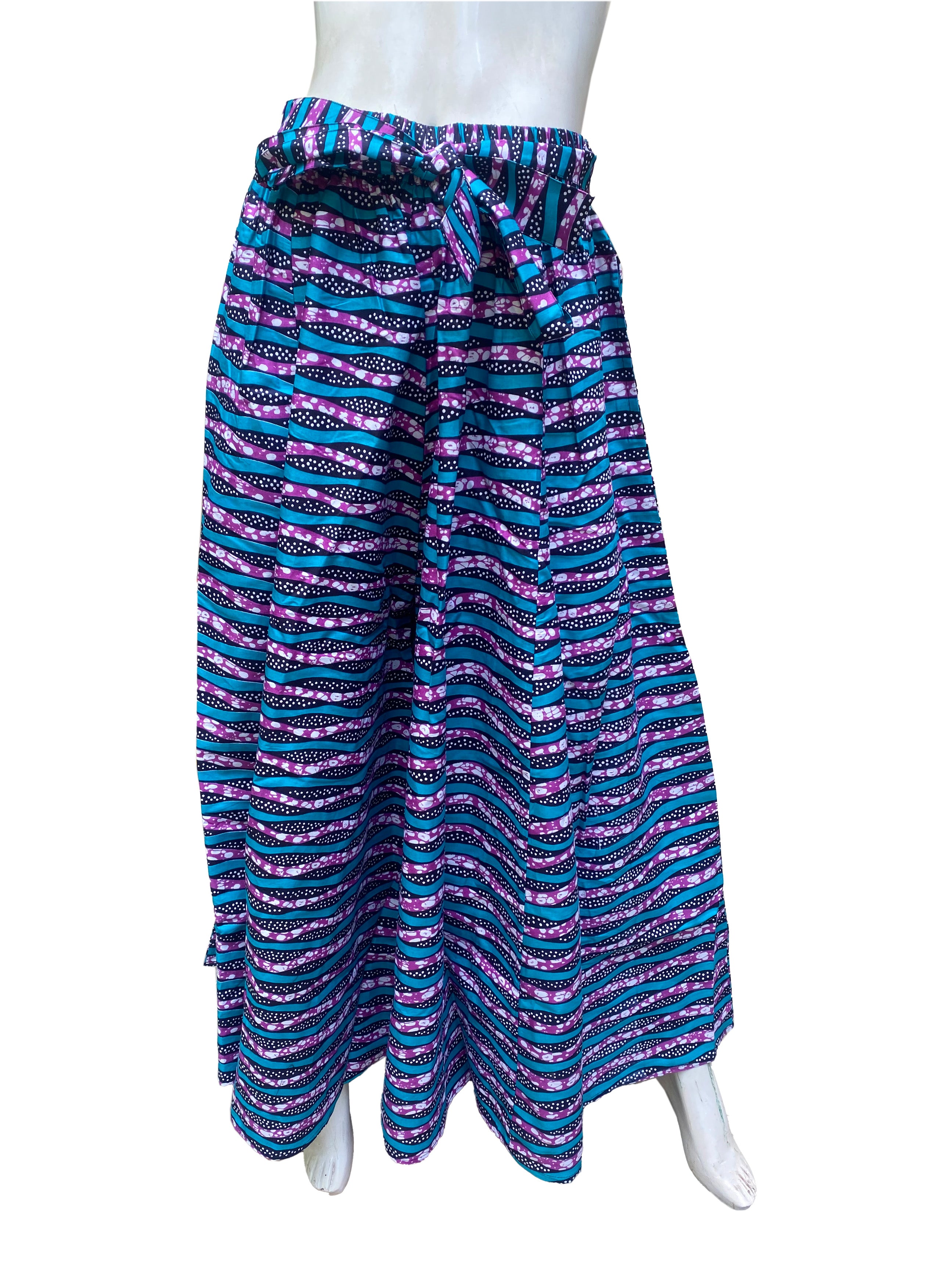 African Palazzo Pants Set w/ Headwrap | Wide Leg Cotton Pants w/ Belts &amp; Pockets, One Size