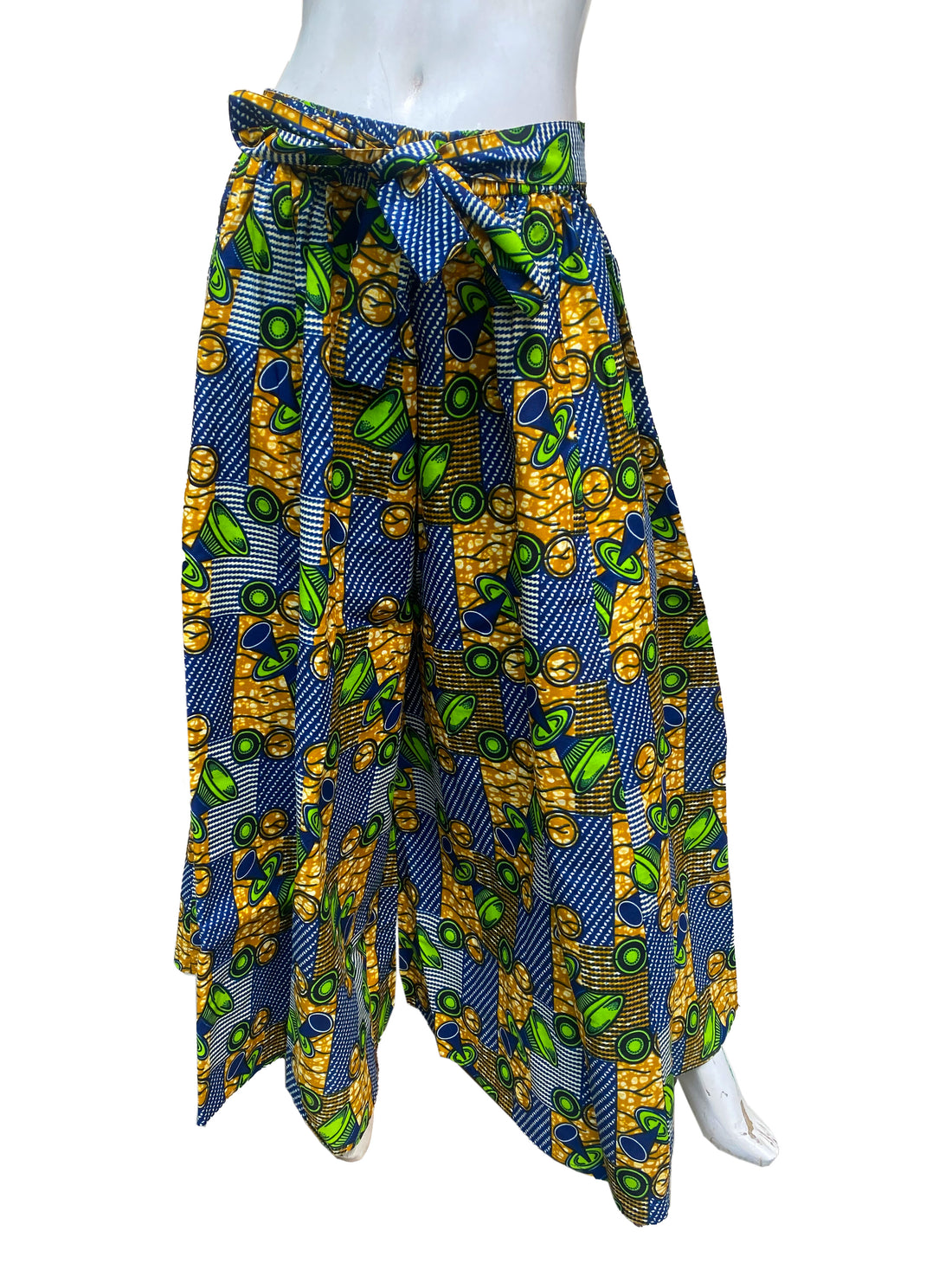 African Palazzo Pants Set w/ Headwrap | Wide Leg Cotton Pants w/ Belts &amp; Pockets, One Size