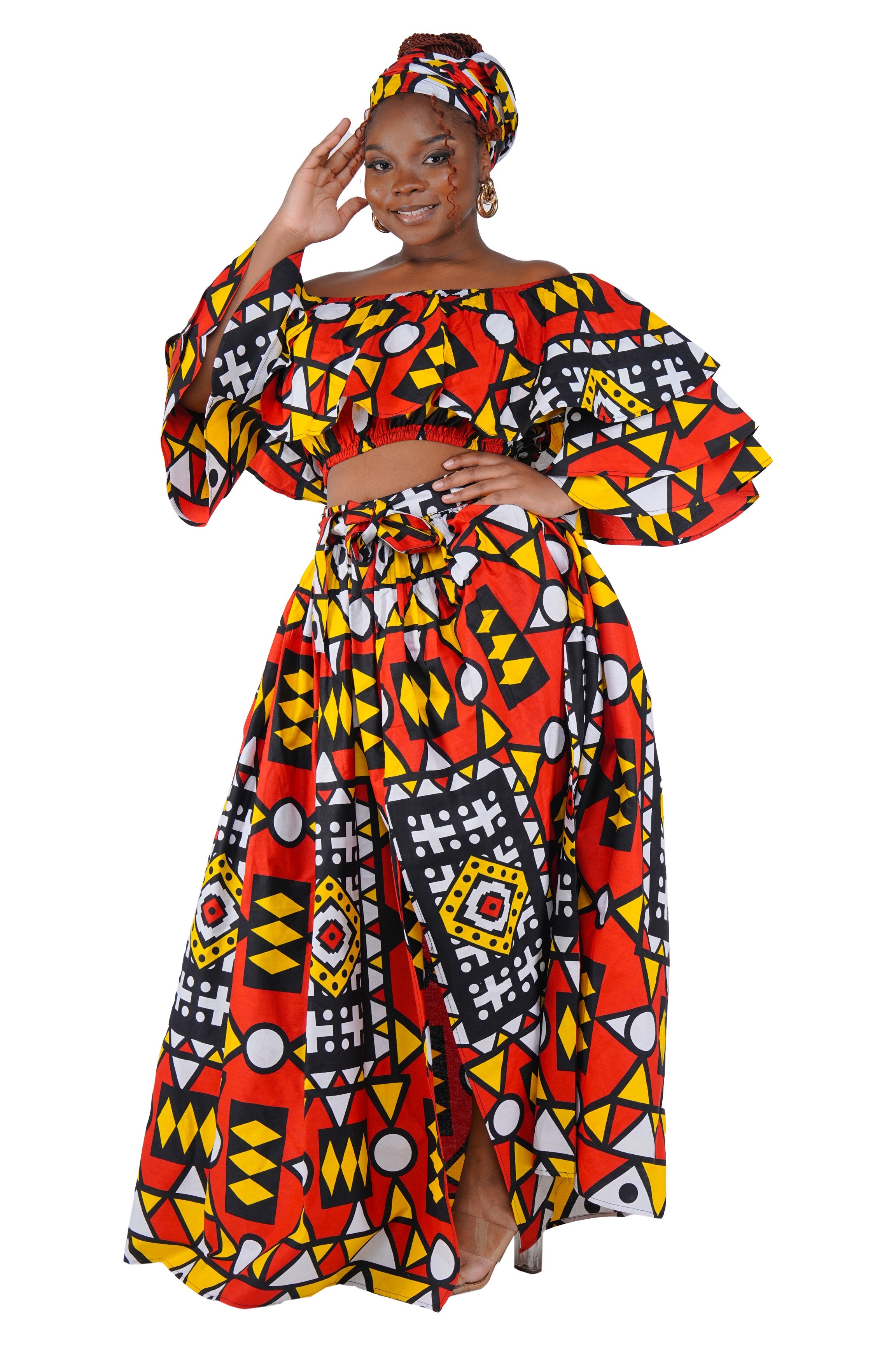 African Crop Top and Slit Skirt Set | One Size
