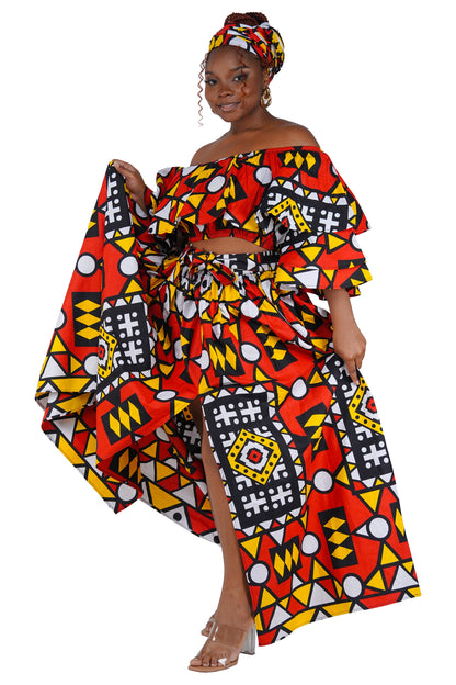 African Crop Top and Slit Skirt Set | One Size