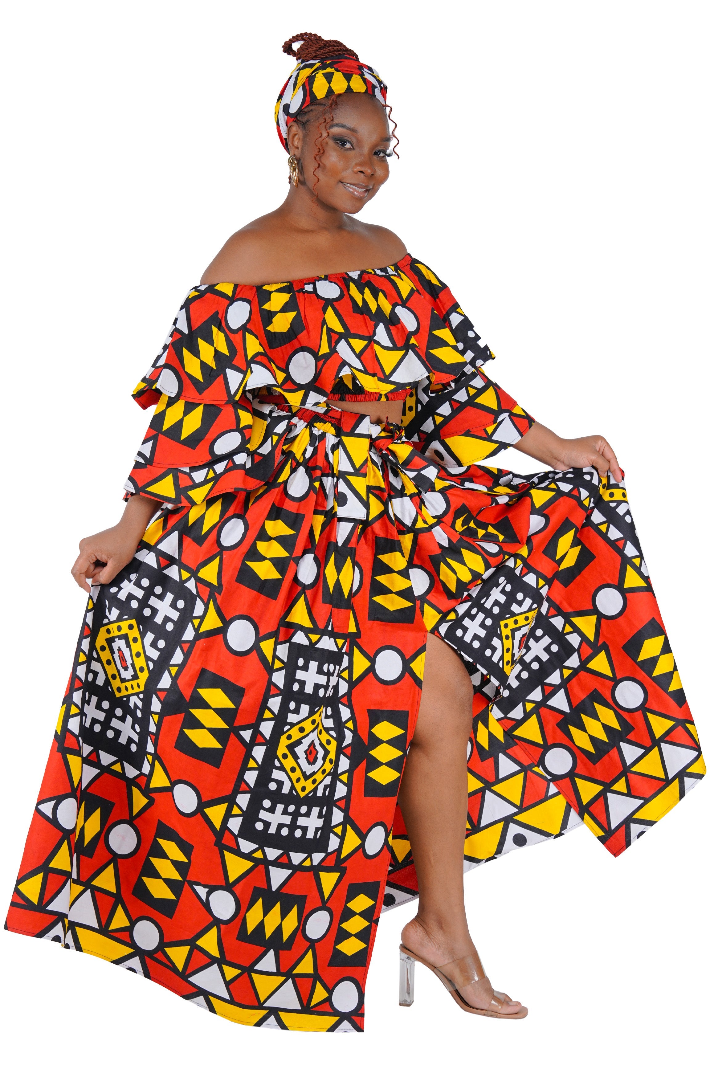 African Crop Top and Slit Skirt Set | One Size