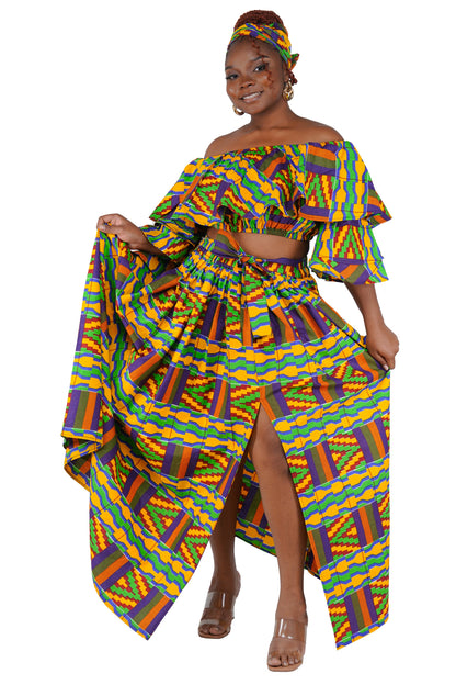 African Crop Top and Slit Skirt Set | One Size