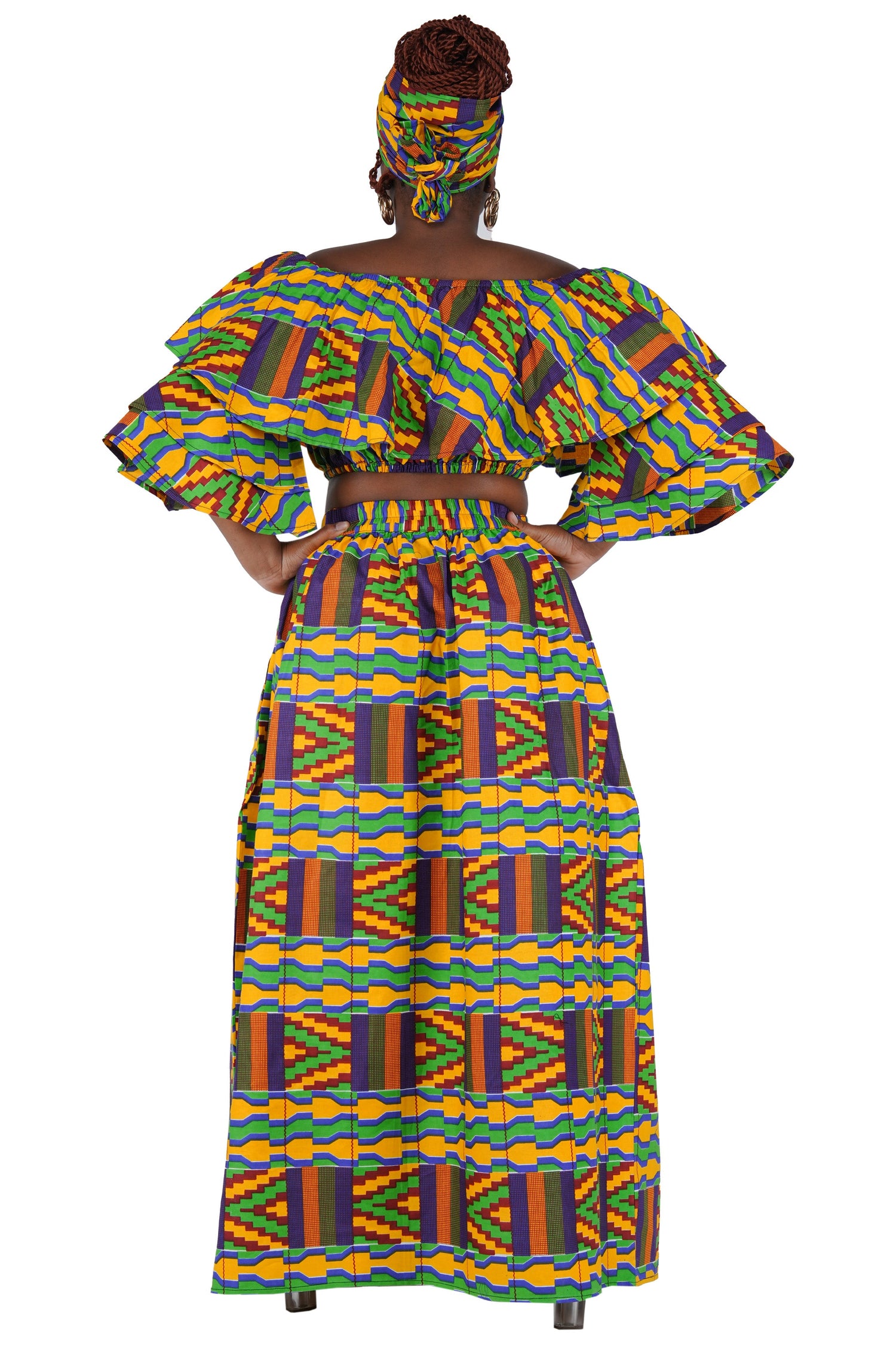African Crop Top and Slit Skirt Set | One Size