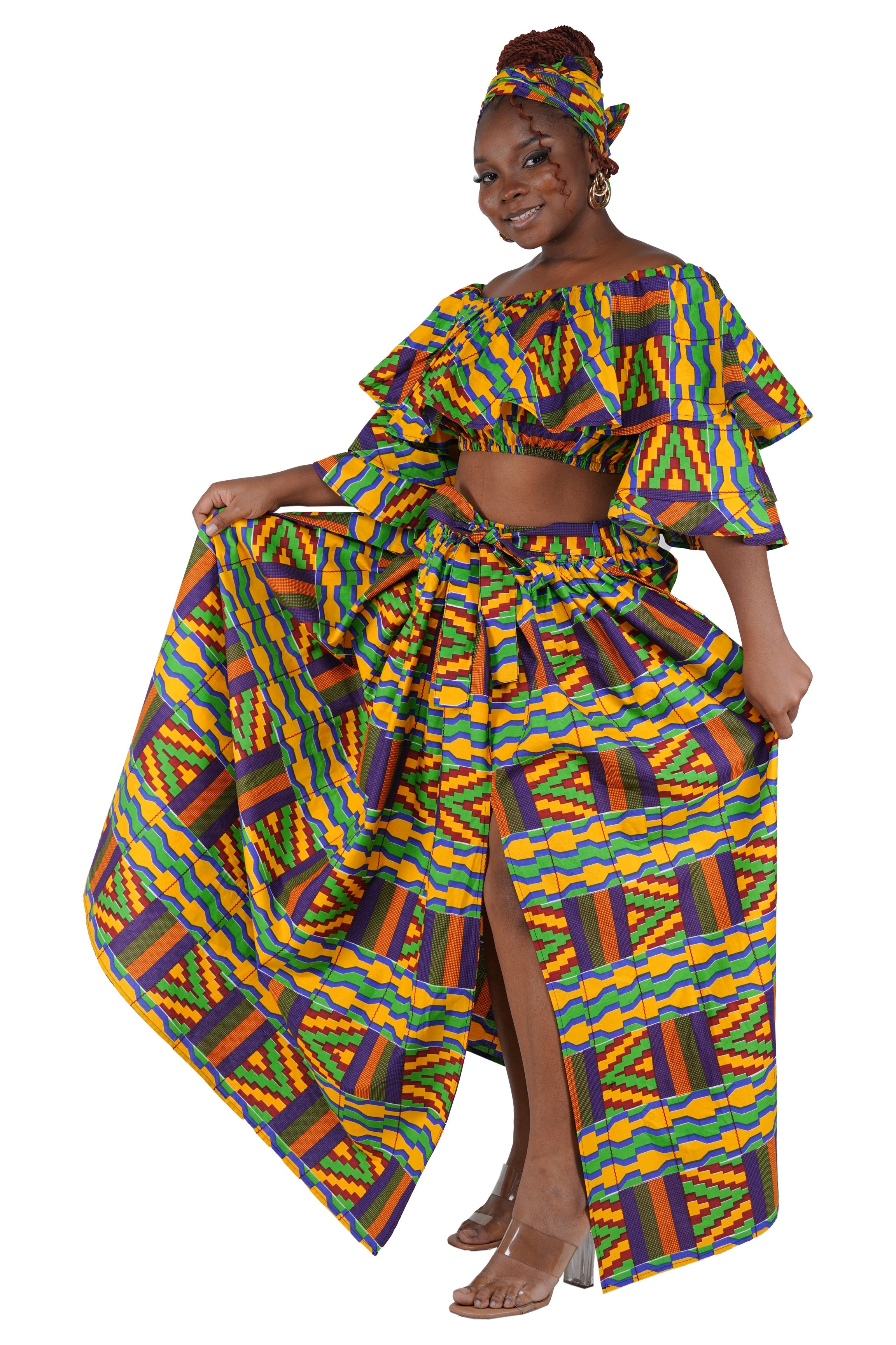 African Crop Top and Slit Skirt Set | One Size