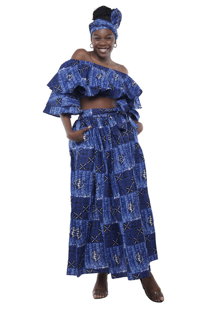 African Crop Top and Slit Skirt Set