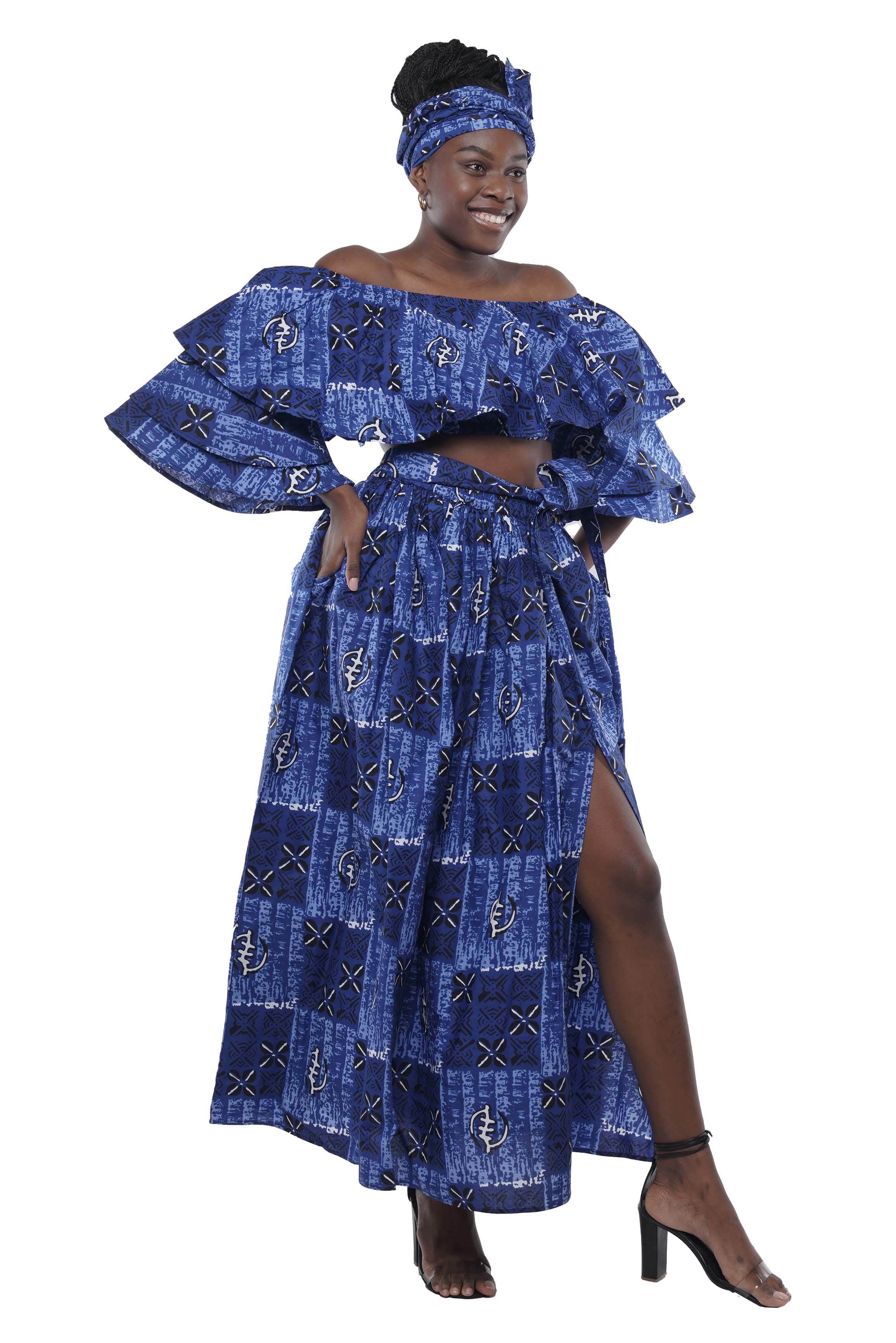 African Crop Top and Slit Skirt Set