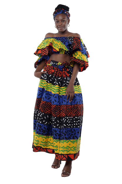 African Crop Top and Slit Skirt Set