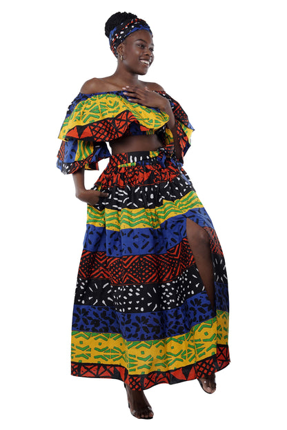 African Crop Top and Slit Skirt Set