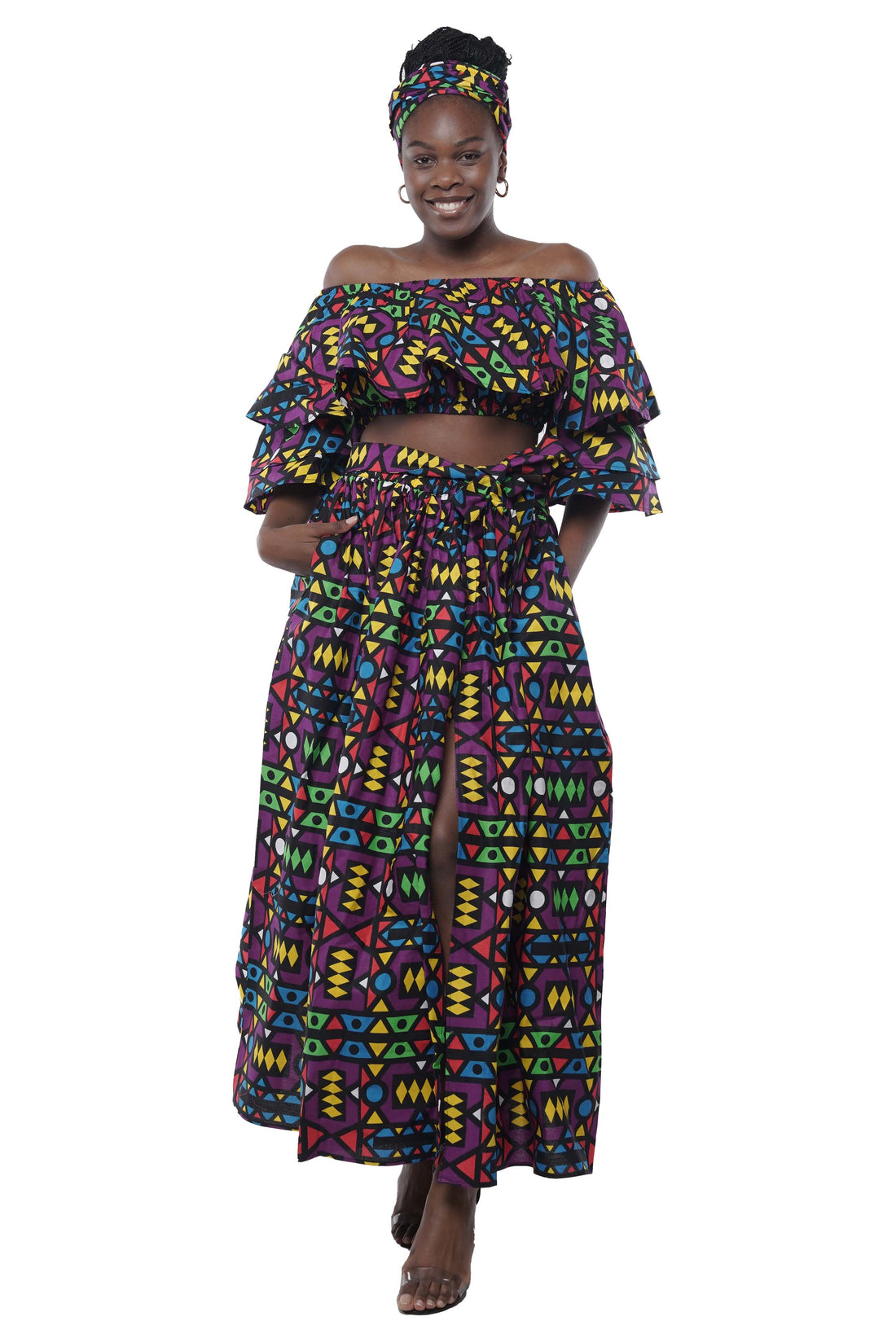 African Crop Top and Slit Skirt Set