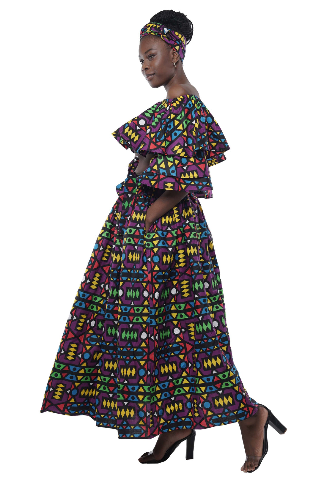 African Crop Top and Slit Skirt Set