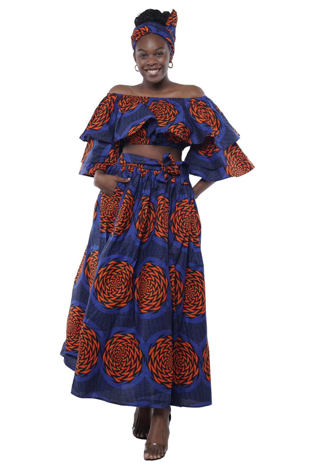 African Crop Top and Slit Skirt Set
