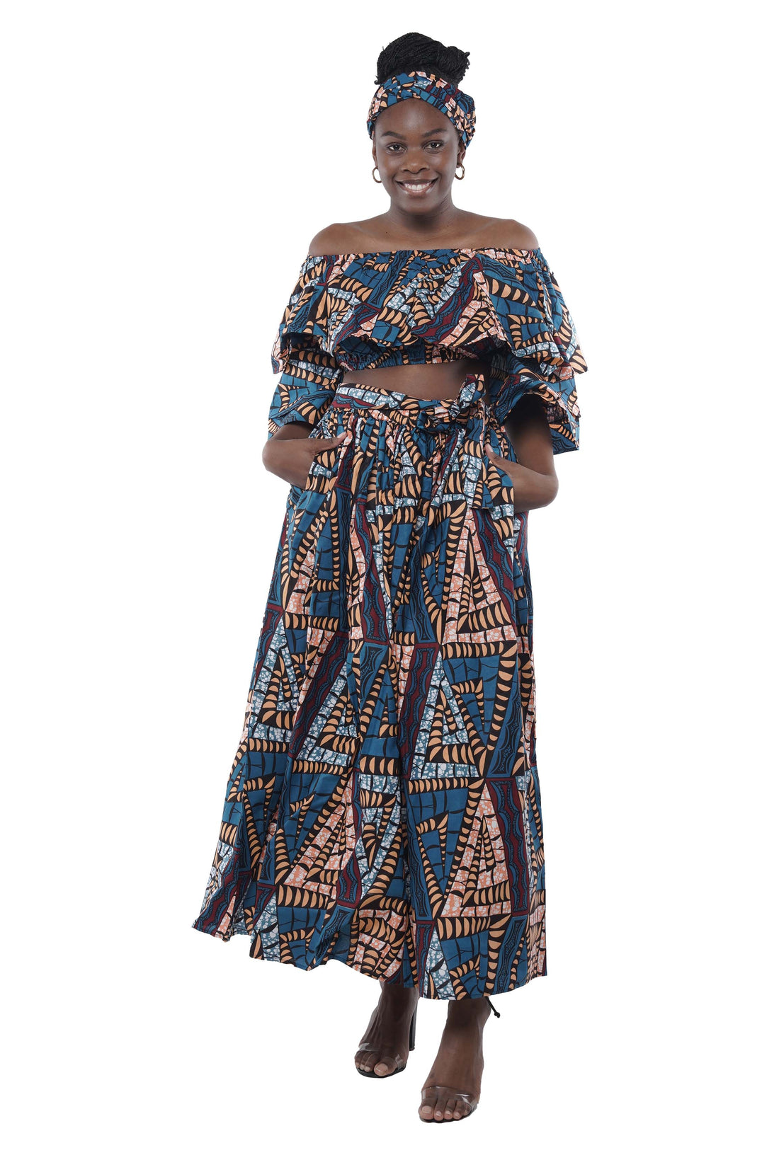 African Crop Top and Slit Skirt Set