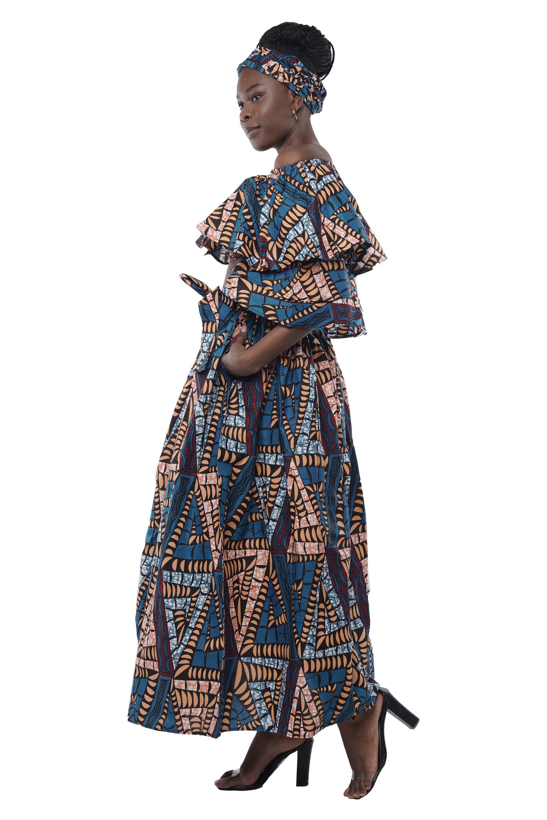 African Crop Top and Slit Skirt Set