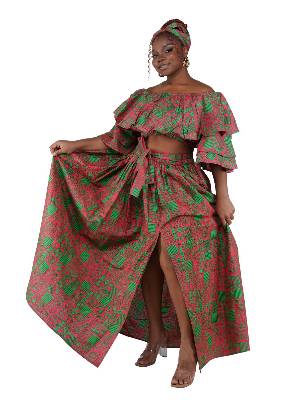 African Crop Top and Slit Skirt Set | One Size