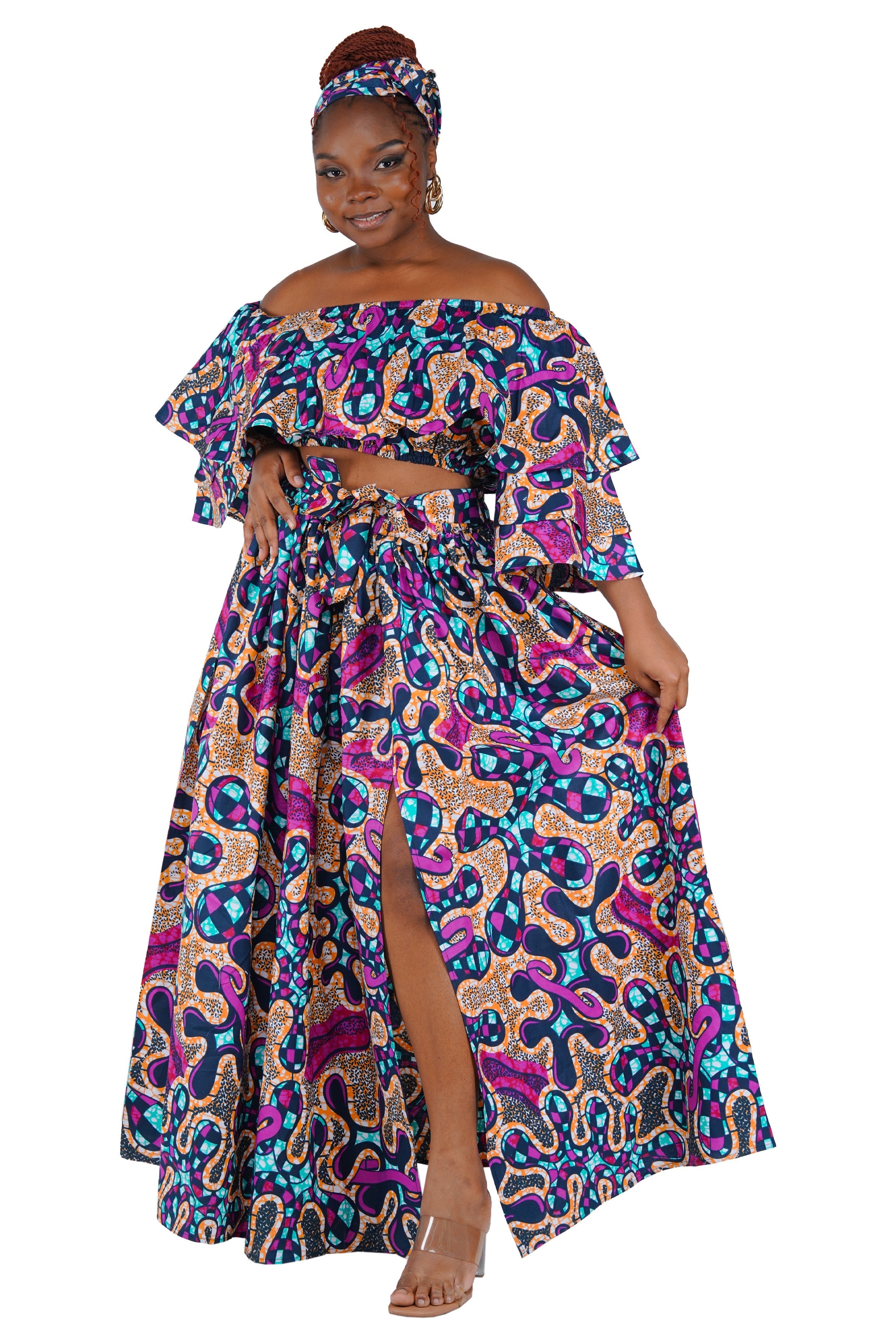 African Crop Top and Slit Skirt Set | One Size