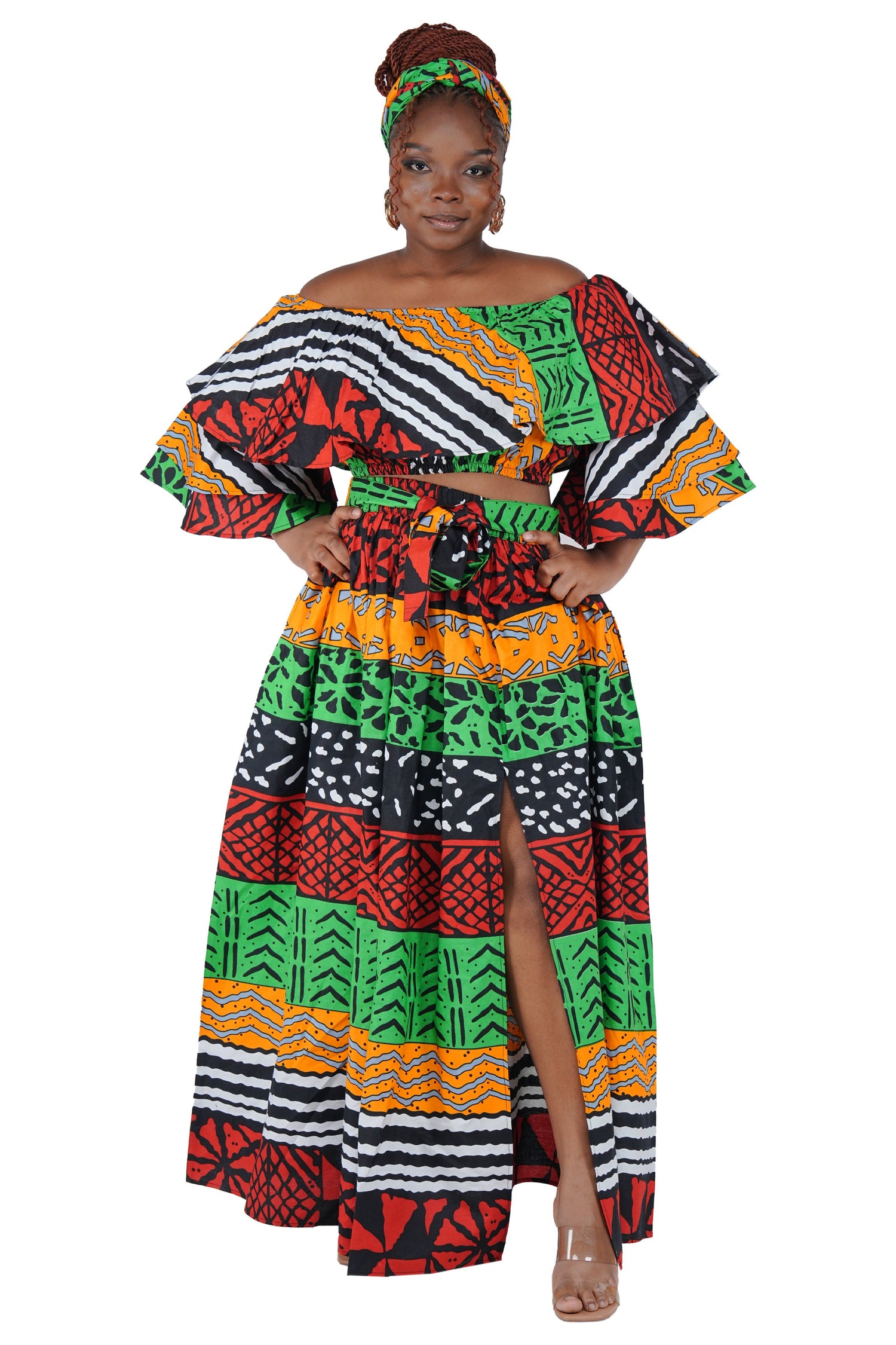 African Crop Top and Slit Skirt Set | One Size