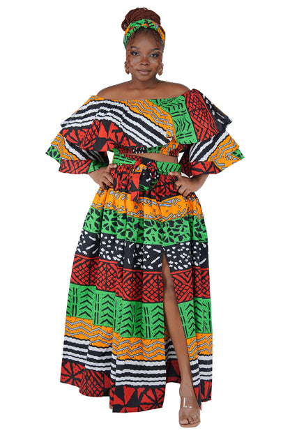 African Crop Top and Slit Skirt Set | One Size