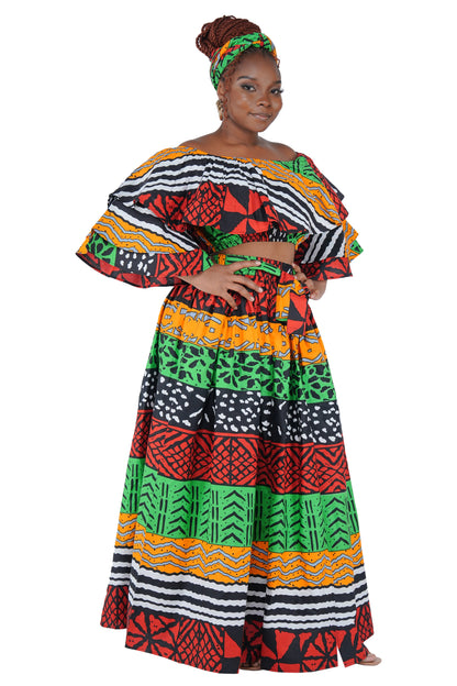 African Crop Top and Slit Skirt Set | One Size