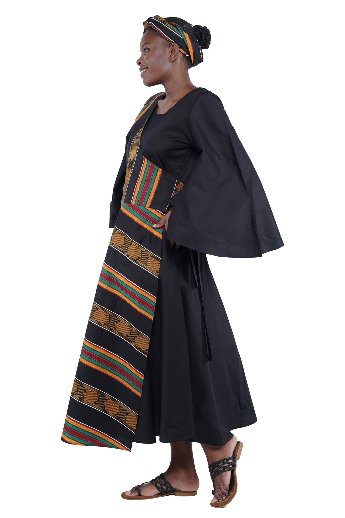 African long wrap dress with pockets and matching headwrap

Afrocentric cotton wrap dress with tribal print

African attire for women – ankara wrap dress

African dresses for women
