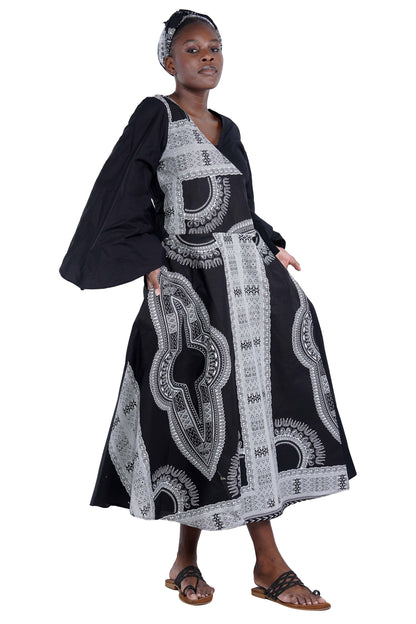 African long wrap dress with pockets and matching headwrap

Afrocentric cotton wrap dress with tribal print

African attire for women – ankara wrap dress

African dresses for women