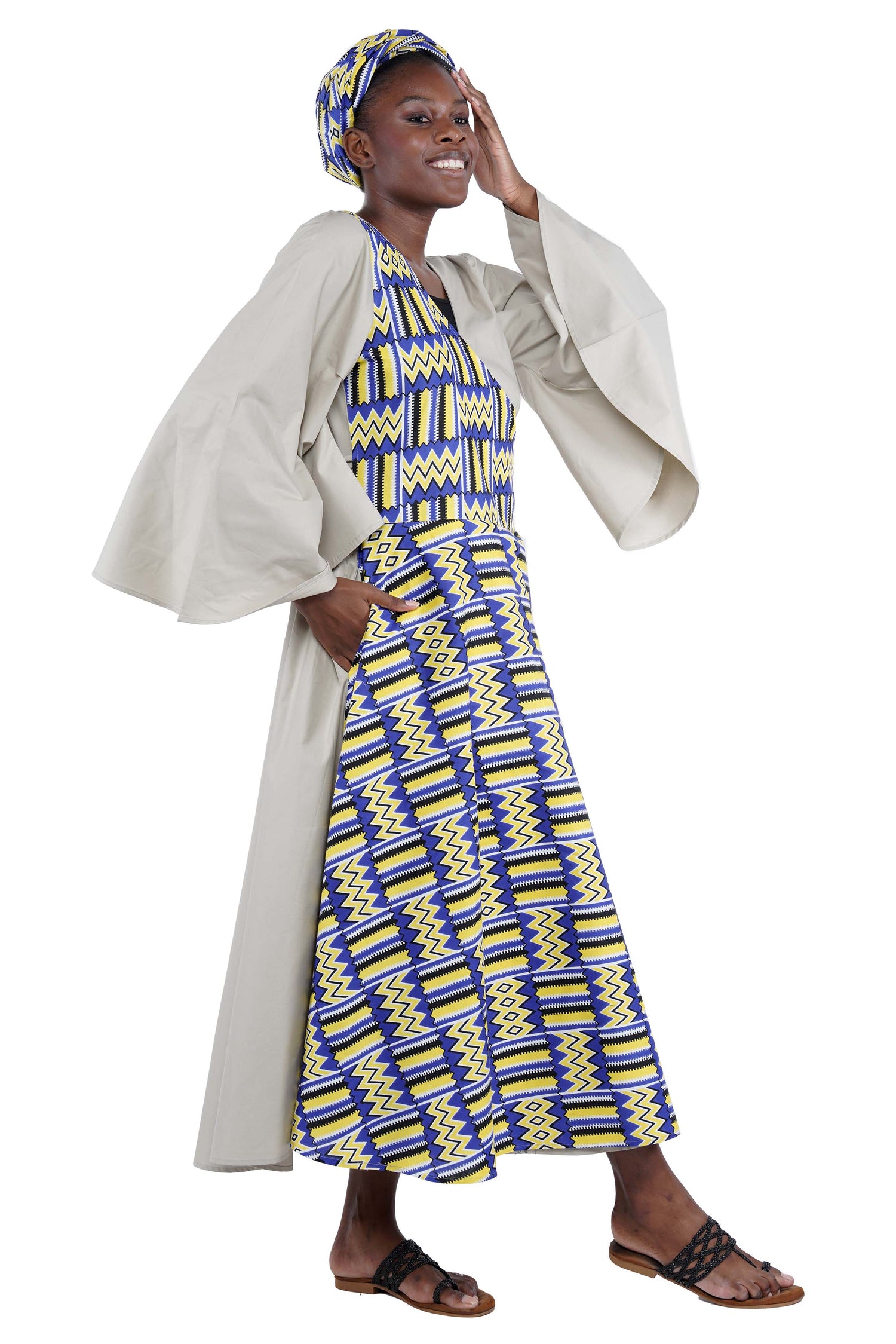 African long wrap dress with pockets and matching headwrap

Afrocentric cotton wrap dress with tribal print

African attire for women – ankara wrap dress

African dresses for women
