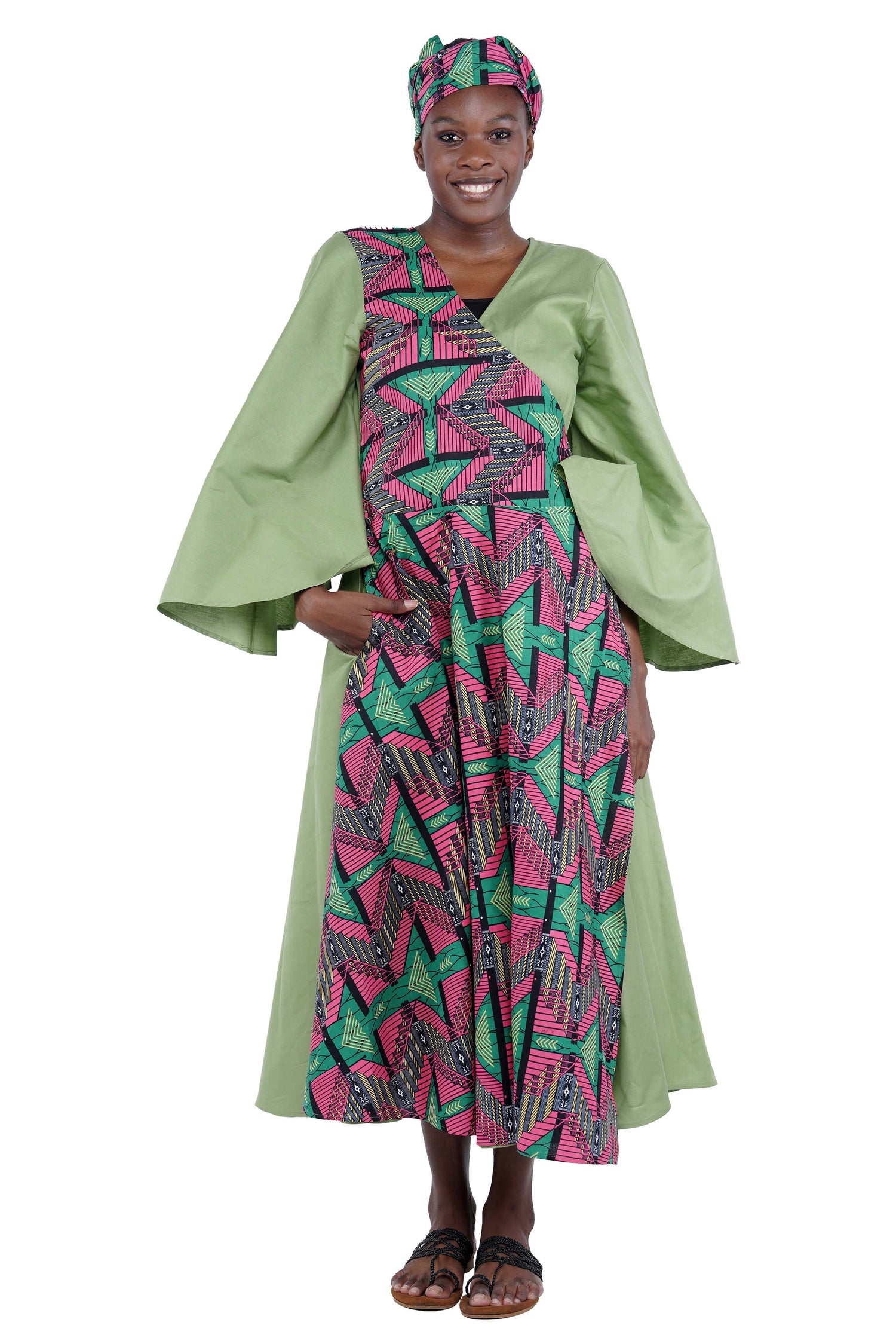 African long wrap dress with pockets and matching headwrap

Afrocentric cotton wrap dress with tribal print

African attire for women – ankara wrap dress

African dresses for women