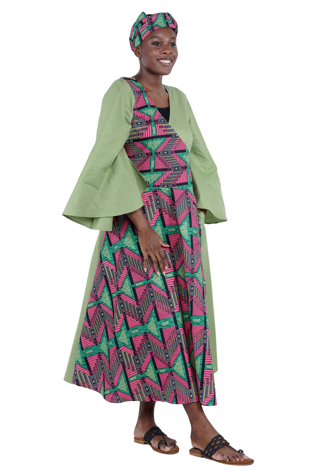 African long wrap dress with pockets and matching headwrap

Afrocentric cotton wrap dress with tribal print

African attire for women – ankara wrap dress

African dresses for women