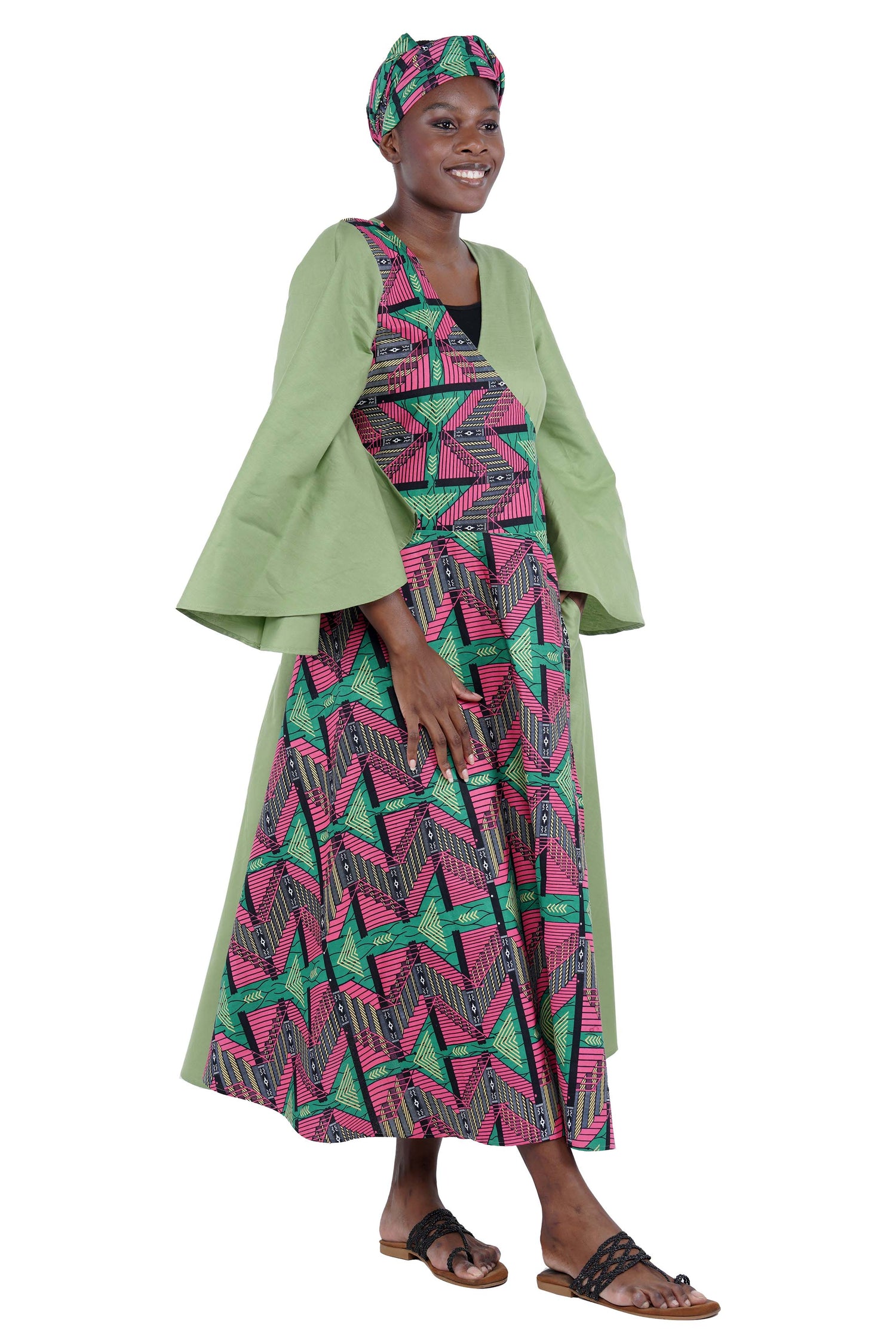 African long wrap dress with pockets and matching headwrap

Afrocentric cotton wrap dress with tribal print

African attire for women – ankara wrap dress

African dresses for women