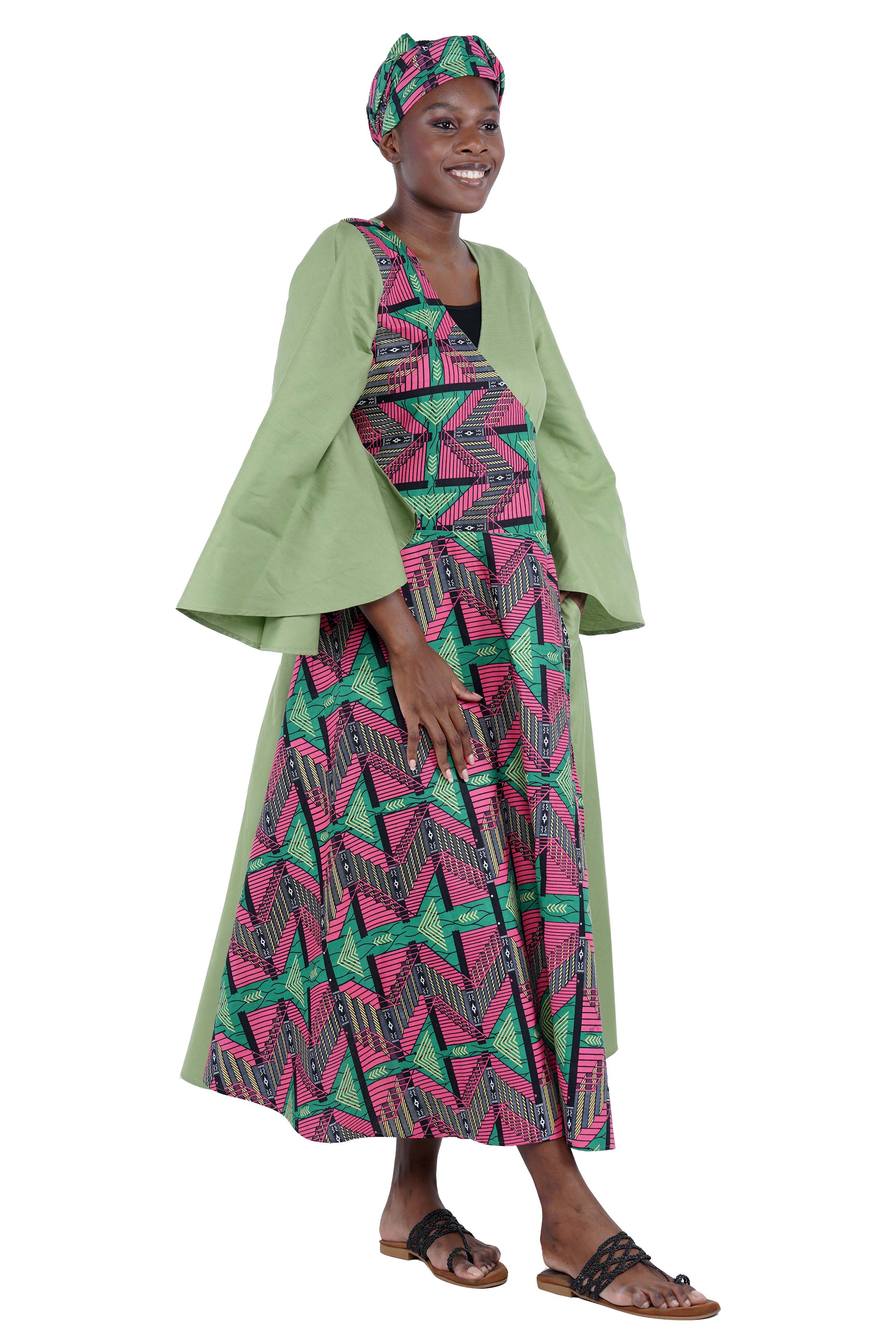 African long wrap dress with pockets and matching headwrap

Afrocentric cotton wrap dress with tribal print

African attire for women – ankara wrap dress

African dresses for women