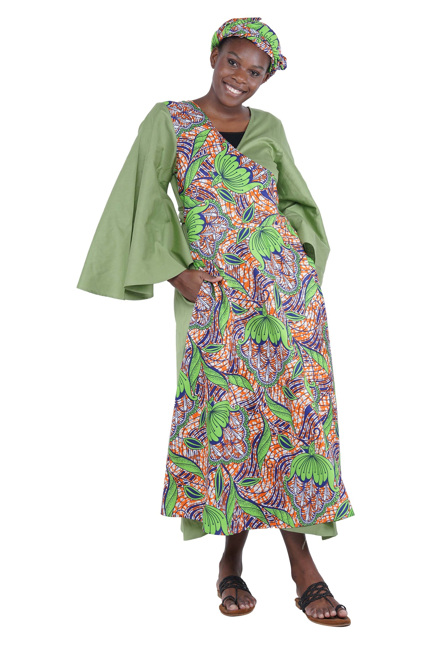 African long wrap dress with pockets and matching headwrap

Afrocentric cotton wrap dress with tribal print

African attire for women – ankara wrap dress

African dresses for women