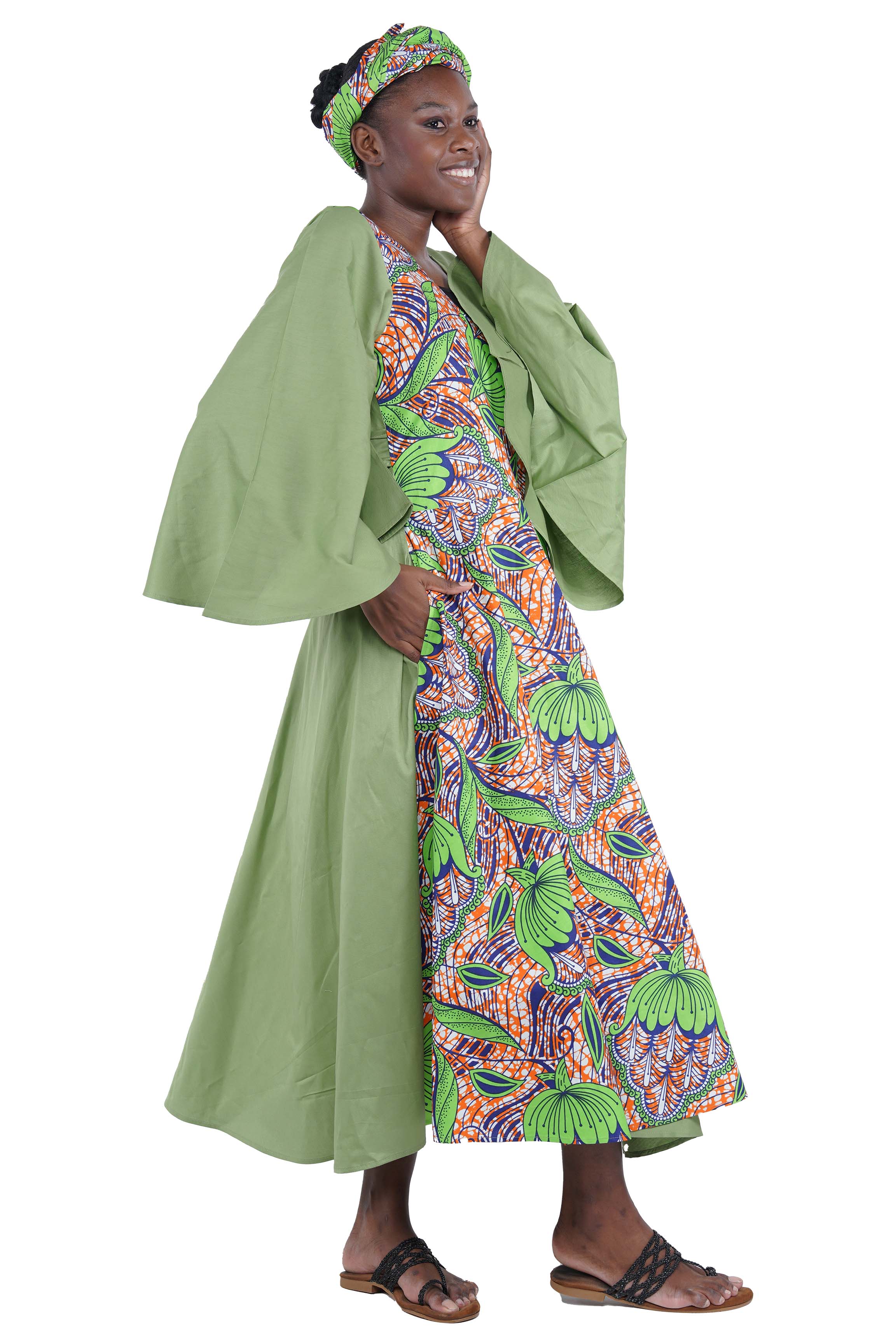 African long wrap dress with pockets and matching headwrap

Afrocentric cotton wrap dress with tribal print

African attire for women – ankara wrap dress

African dresses for women
