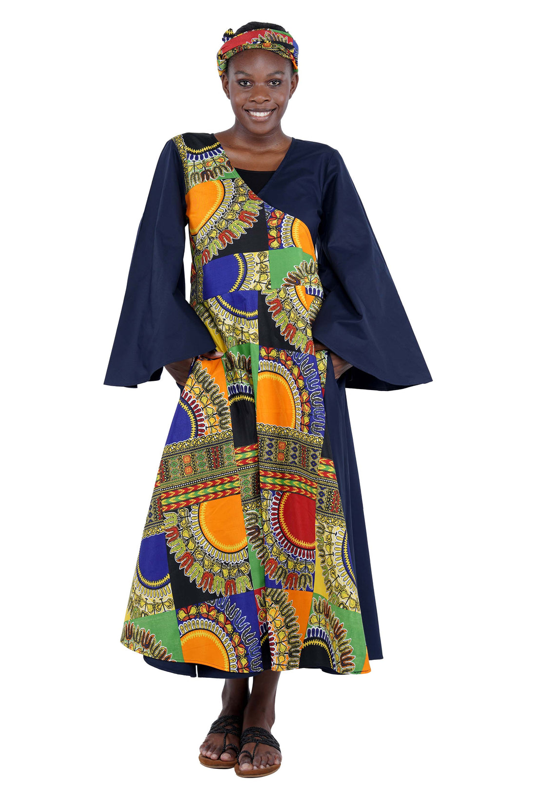 African long wrap dress with pockets and matching headwrap

Afrocentric cotton wrap dress with tribal print

African attire for women – ankara wrap dress

African dresses for women
