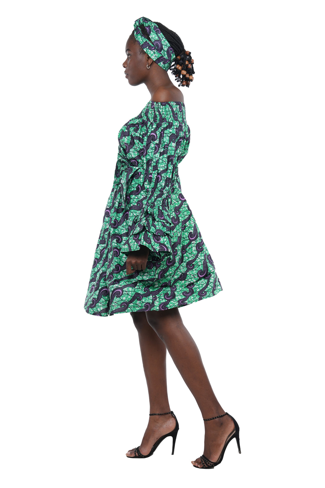 African off-the-shoulder midi dress with belt and headwrap
Afrocentric cotton midi dress with pockets
African attire for women – tribal print midi dress
African dresses for women