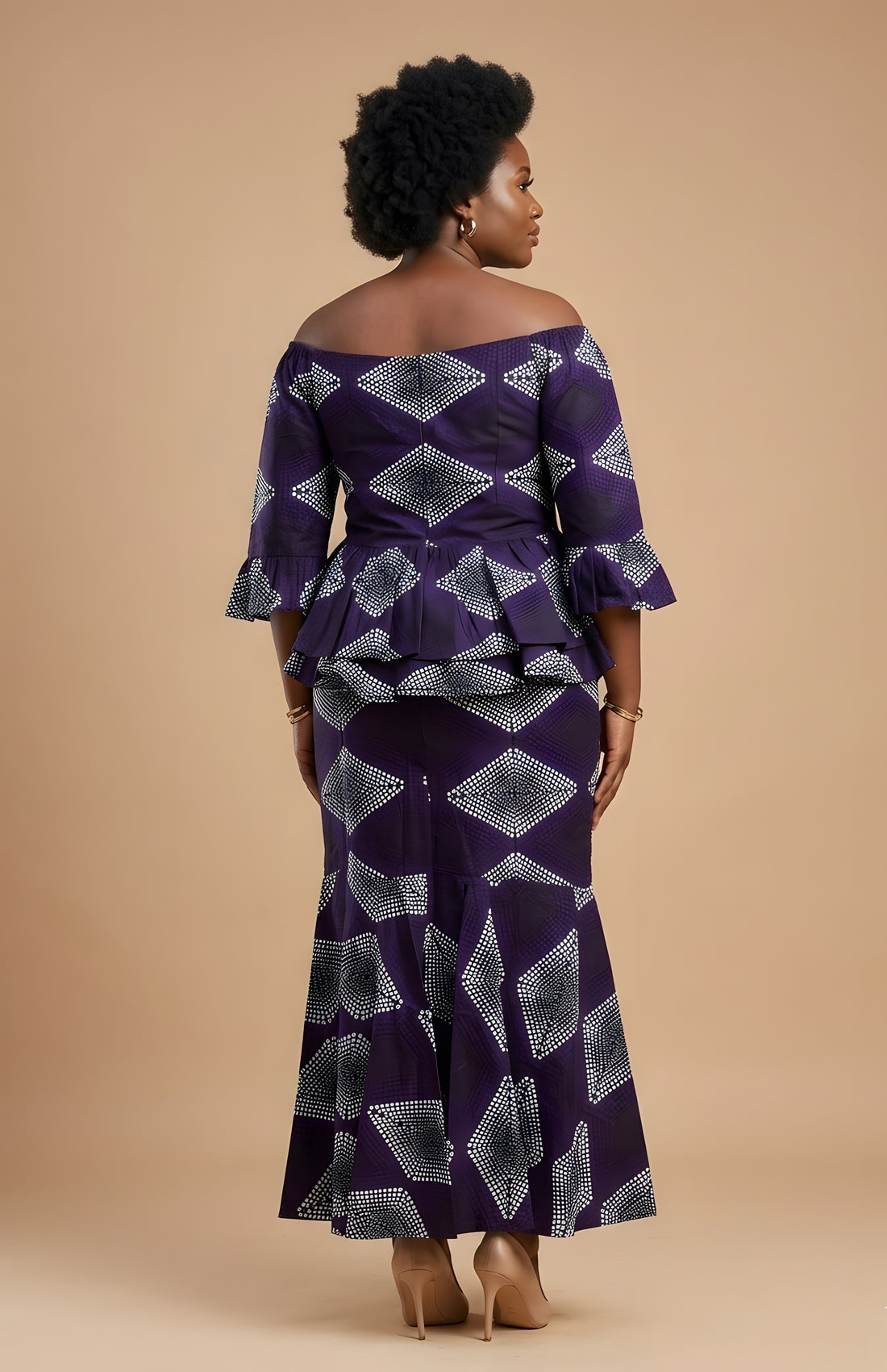 Elegant African Print Off-Shoulder Peplum Top &amp; Mermaid Skirt Set | M to 3XL
