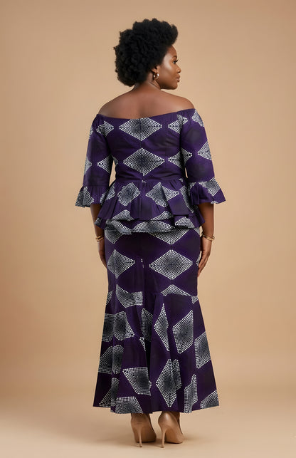 Elegant African Print Off-Shoulder Peplum Top &amp; Mermaid Skirt Set | M to 3XL