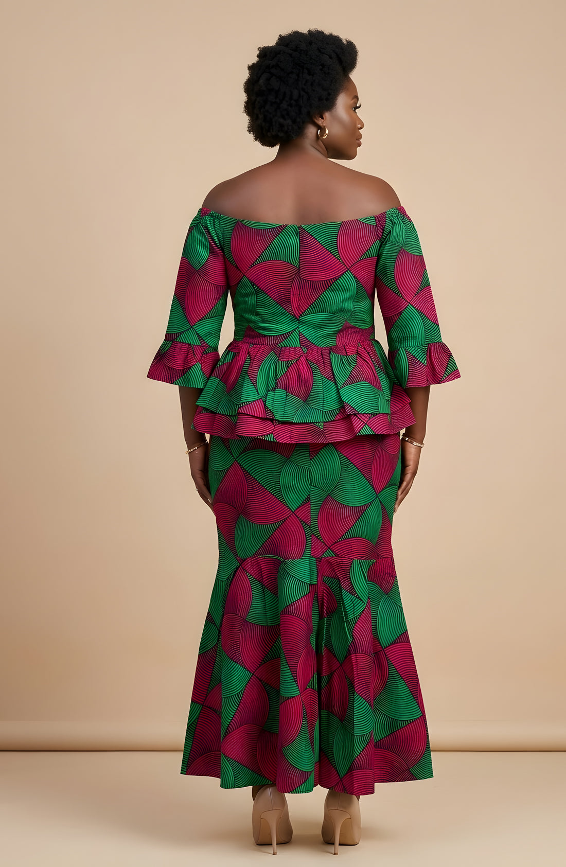 Elegant African Print Off-Shoulder Peplum Top &amp; Mermaid Skirt Set | M to 3XL