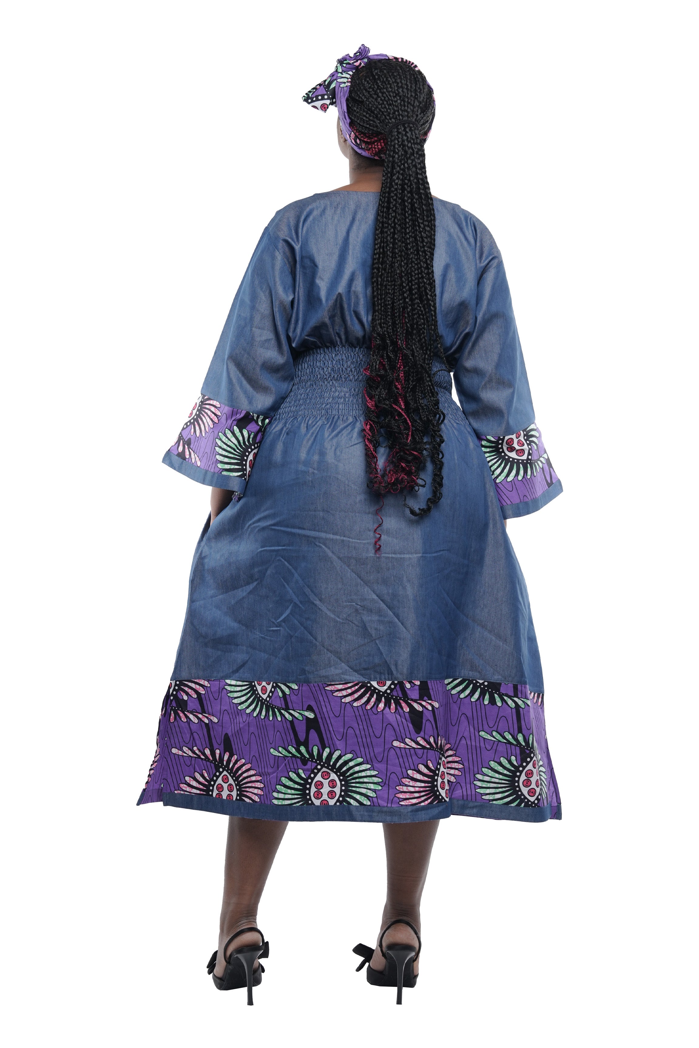 African Trim Blue Midi Dress
