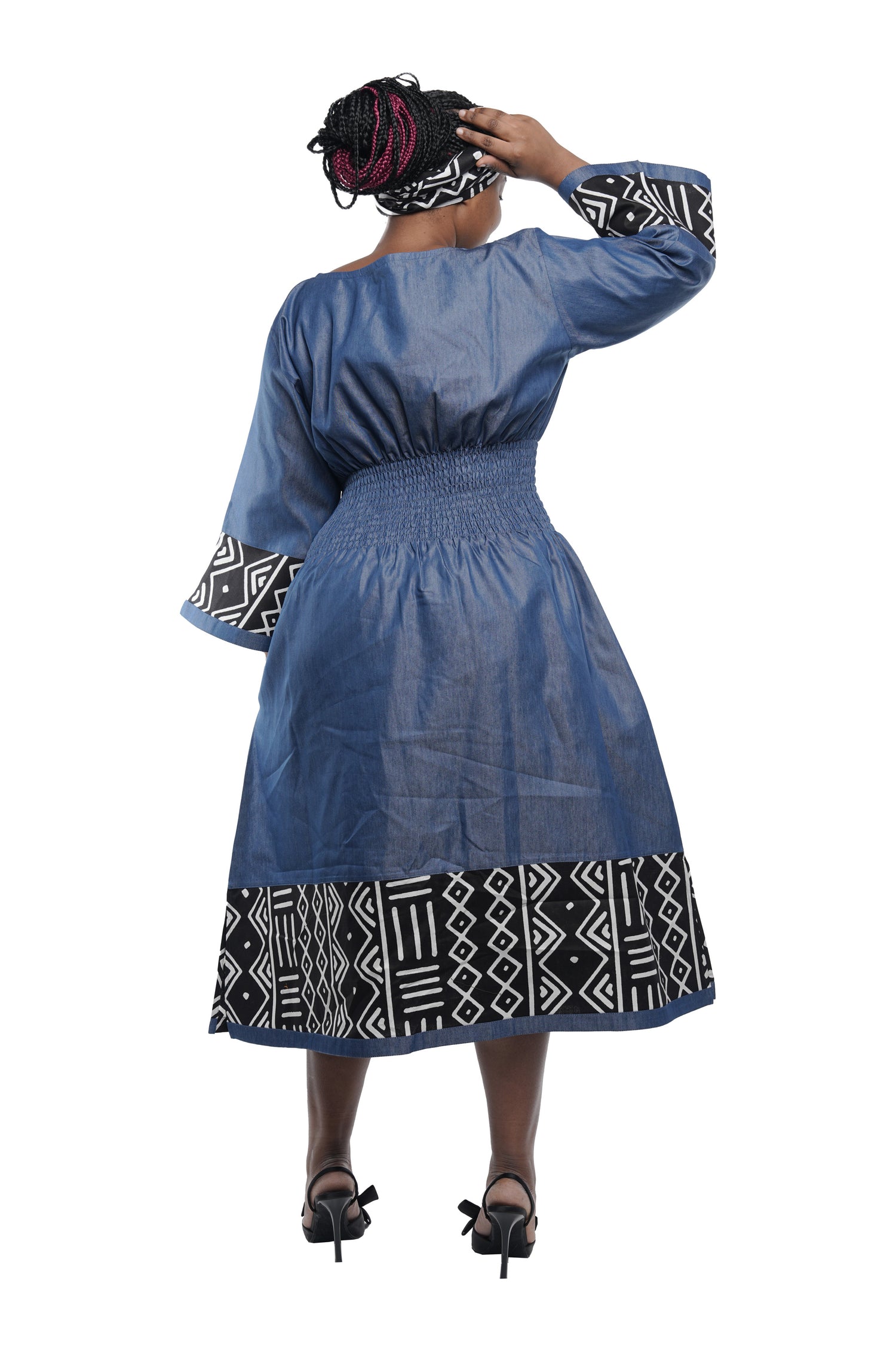 African Trim Blue Midi Dress