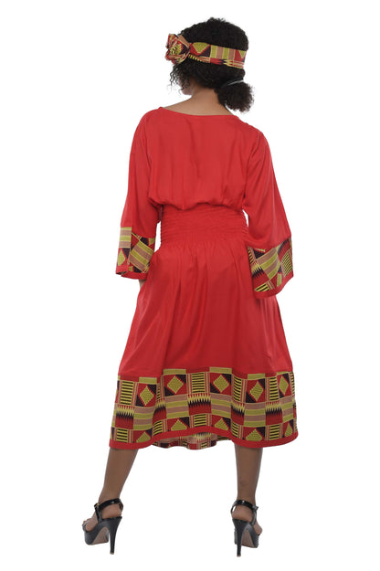 African Trim Red Midi Dress