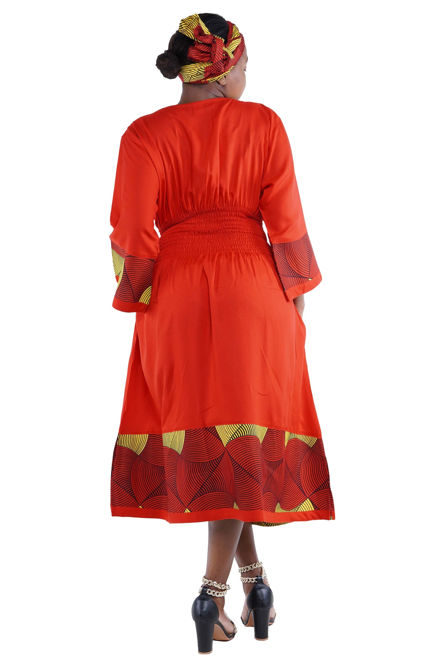 African Trim Red Midi Dress