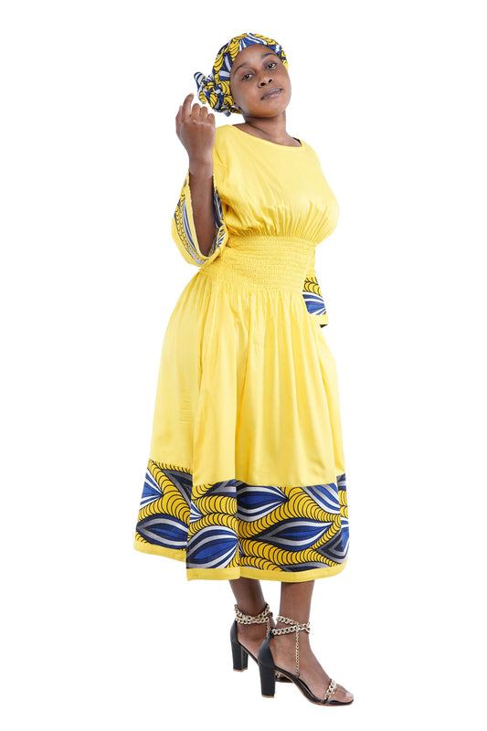 African Trim Yellow Midi Dress