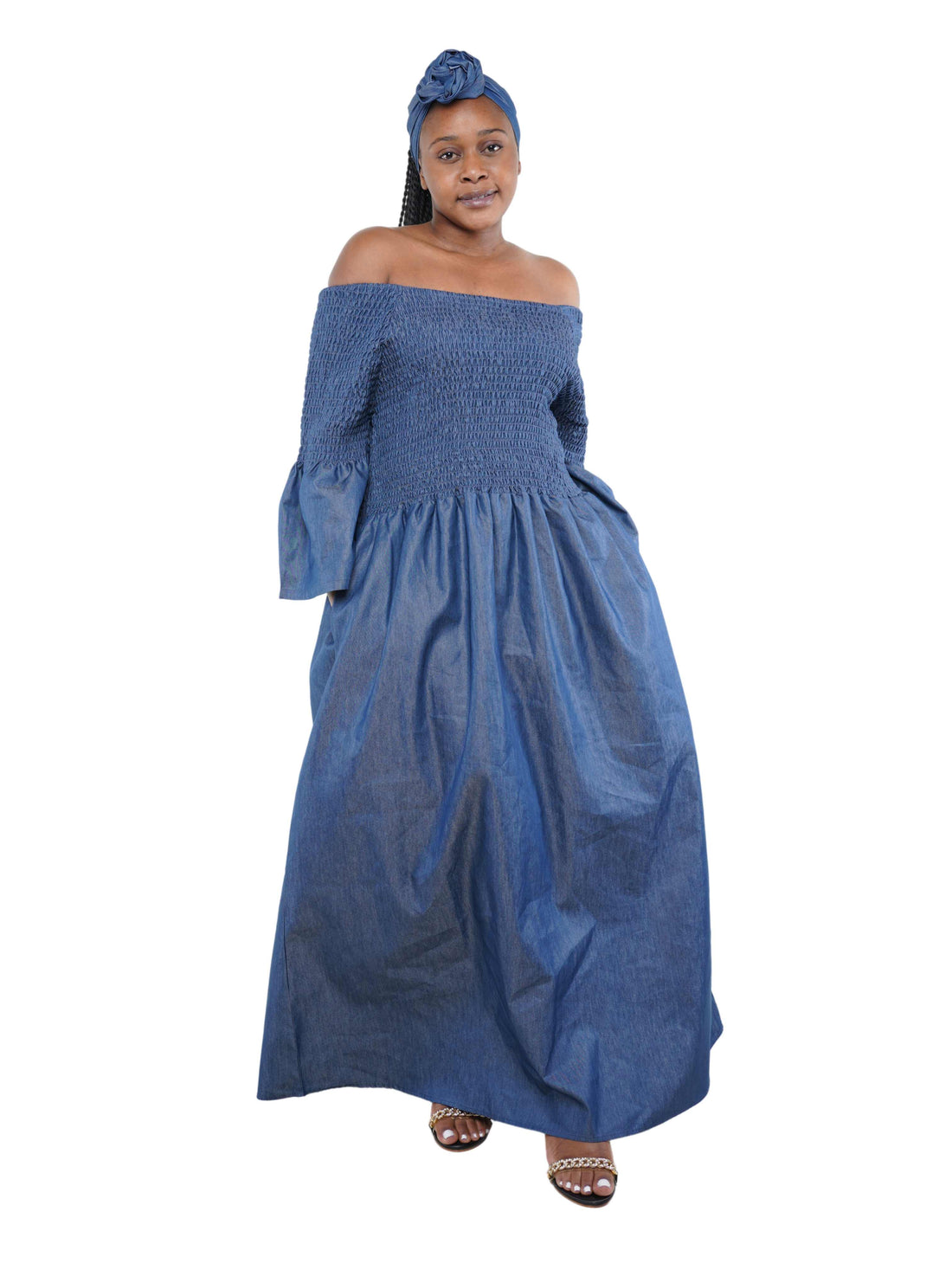Blue Denim Long Smoked Dress